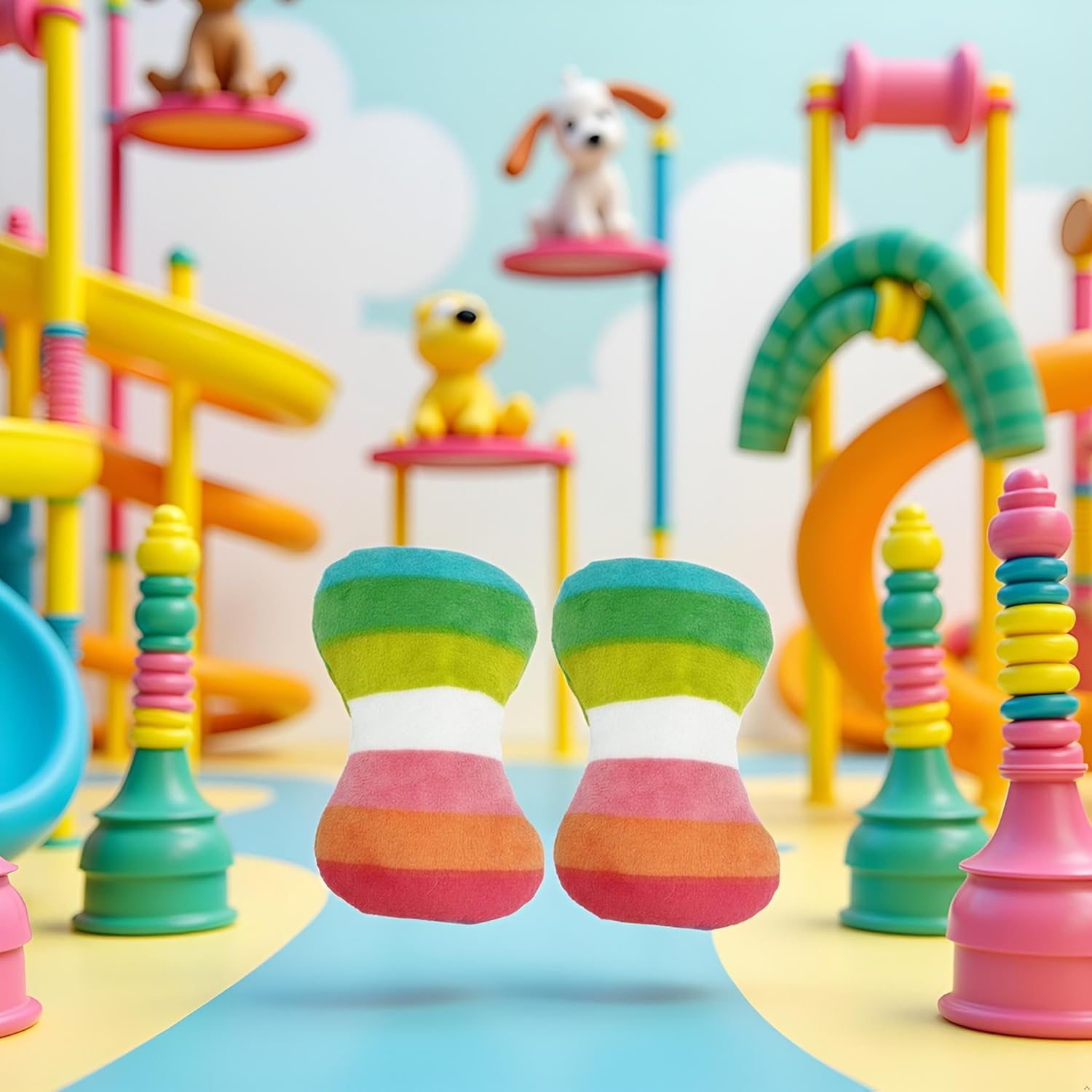 2Pcs Dog Plush Vocal Rainbow Dog Bone-Shape Chewing Pet Supplies for Pet Playing Use Adorable Quality and Practical Attractive and Professional Bone with Puncture Resistant Squeaker, Chew image number 3