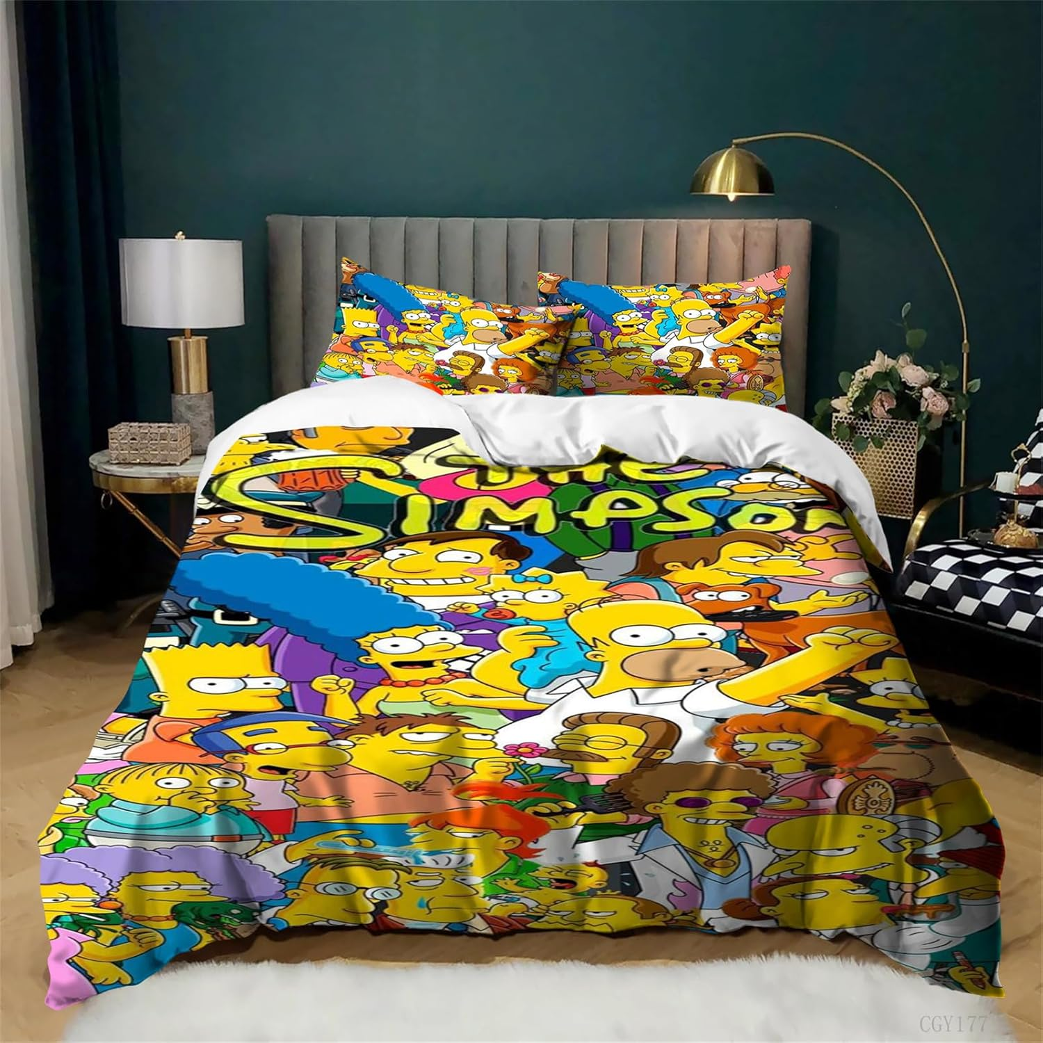 3Pcs the Simpsons Bedding Set Soft Breathable Quilt Cover Kids Bedroom Decor Light-Weight Duvet Cover with Pillowshams
