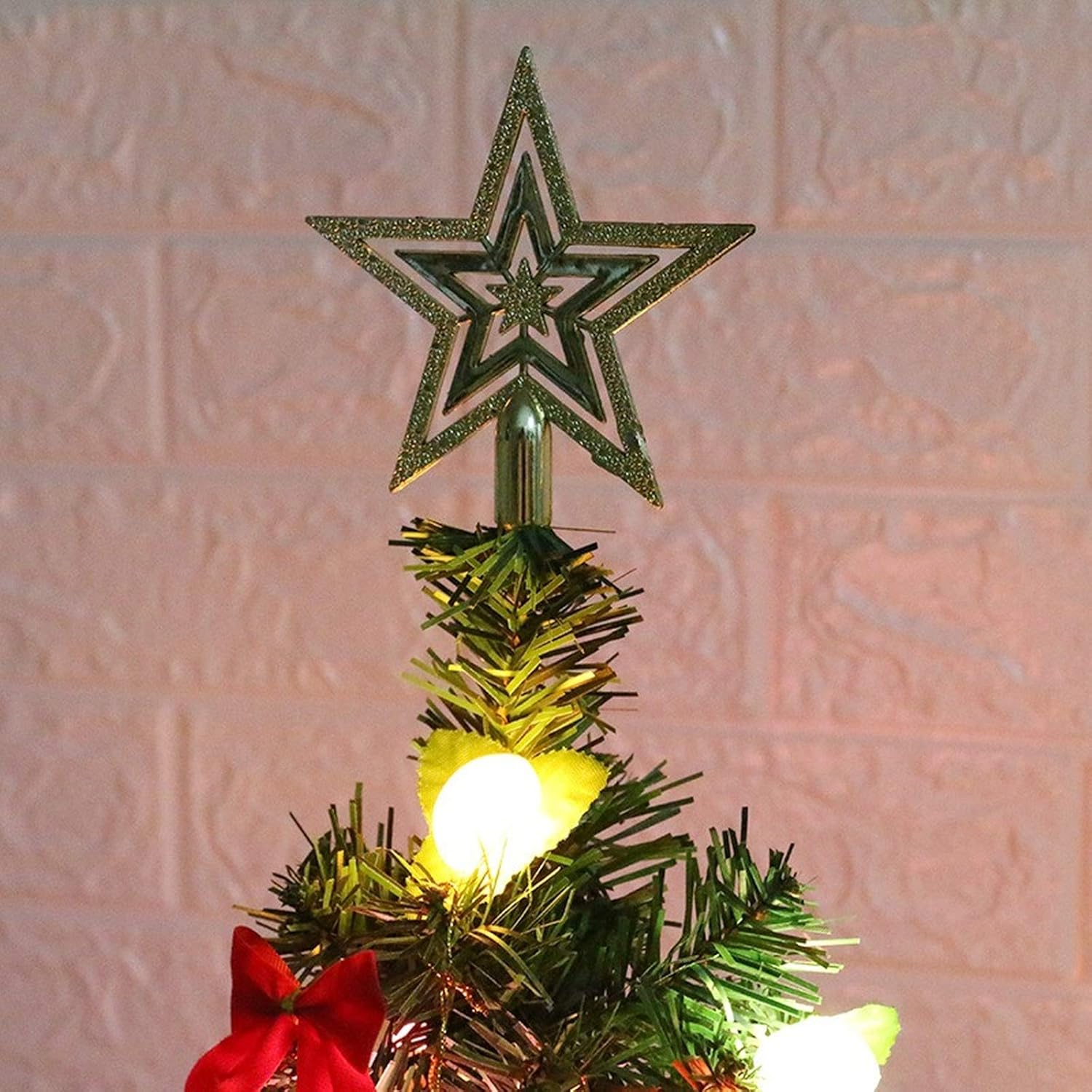 KEAIDO 24" Tabletop Christmas Tree Set, LED Prelit Small Xmas Tree Kit with String Light, Hanging Ornaments Pine Cones, Star Tree Topper, Seasonal Decor DIY (24Inch/60Cm) image number 3