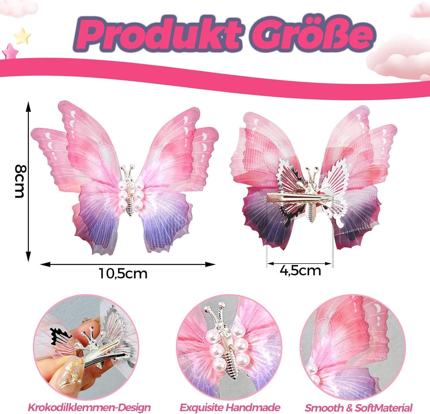 VIKY&reg; Butterfly Hair Accessories Girls, 3D Butterfly Hair Clip, Movable, Glitter Hair Accessories, Children Girls, Butterfly Hair Clip Decoration, Butterfly Clip Set, Hair Accessories for Girls, Women, Children image number 6