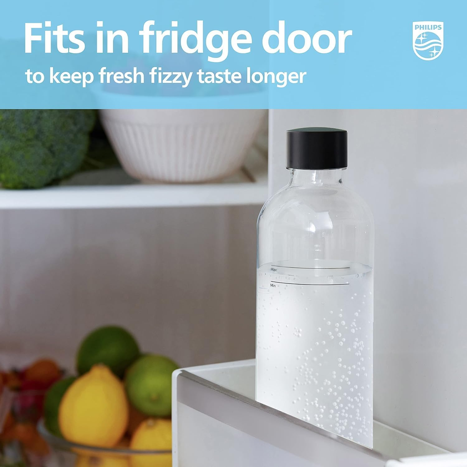 PHILIPS Carbonating Bottles, 1L Twin Pack Reusable PET Sparkling Water Bottles Compatible Sparkling Water Maker, 2 Pack, Black - Blue image number 4