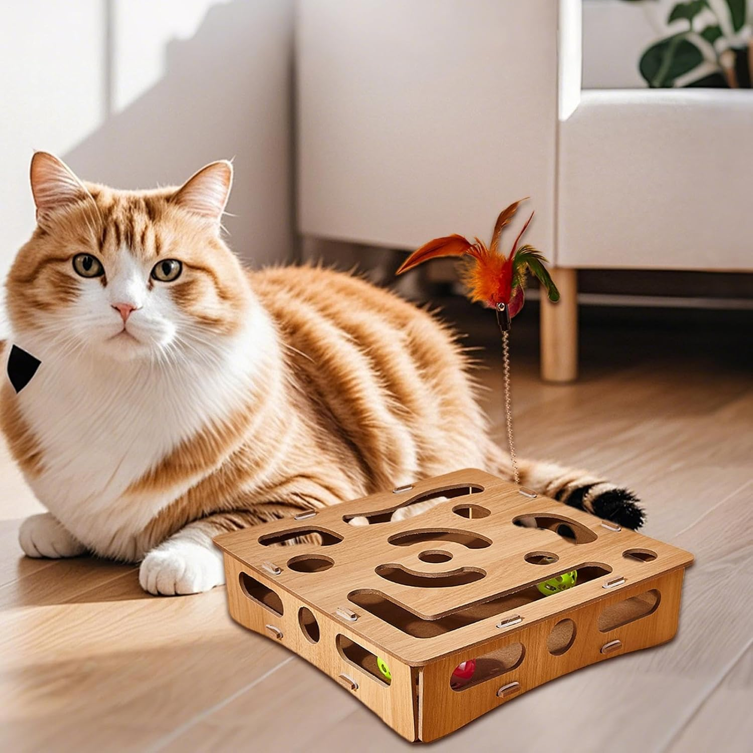 Puzzle Toys for Cats - Kitten Maze Toys,Wooden Puzzle Play Enrichment Supplies Fun Boredom Relieving Maze Box Game for Smart Cats image number 1