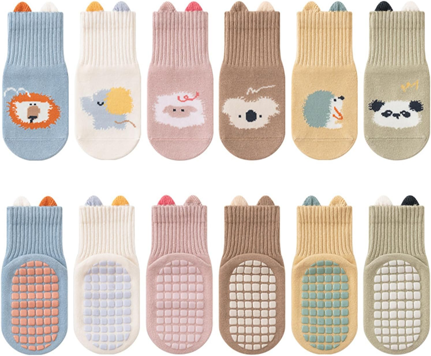 6 Pairs Baby Toddler Grip Socks Non Slip Crew Cute Seamless Cotton Ankle Socks for Baby Boys Girls Infants Kids S/M/L image number 3