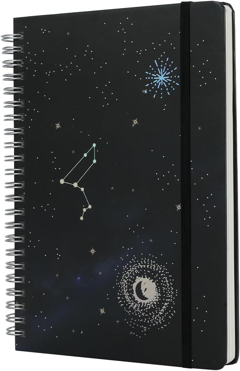 ​​Hardcover Work Spiral Notebook - Lined A5 Journal for Professional Use, Coil Bound with Elastic Closure, Starry Sky Design for Women & Men​​