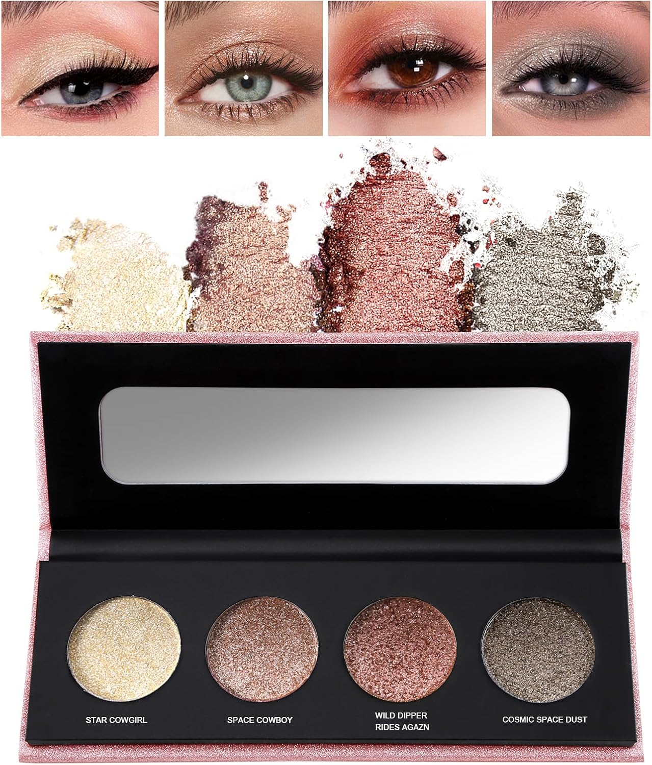4 Colors Glitter Eyeshadow Palette, Shimmer Eyeshadow Makeup Palette, Eye Shadow Palette for High Pigment, Waterproof &Long Lasting, Eyeshadow Powder Palette for Women image number 1