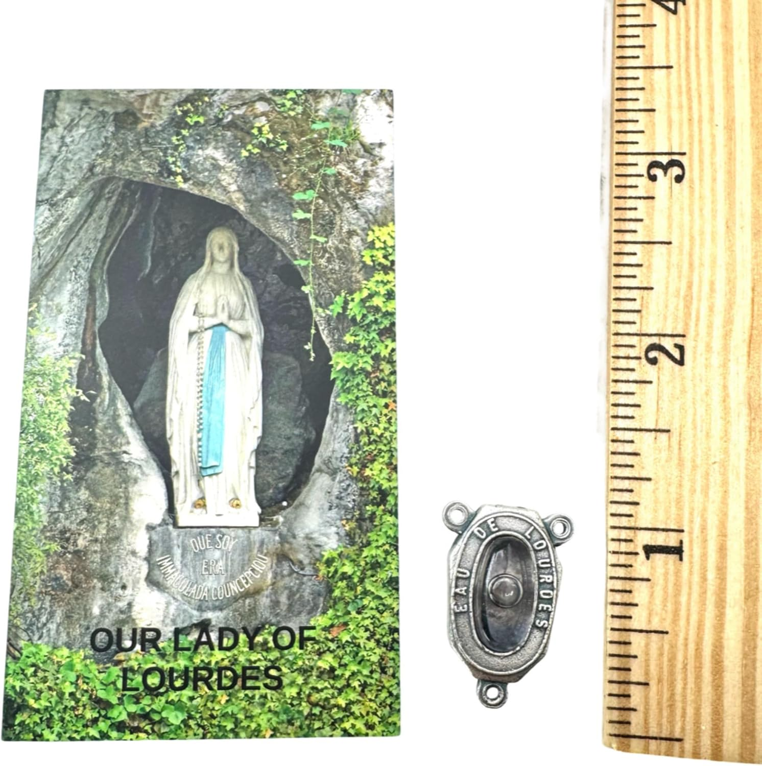 Westmon Works Lourdes Water Centerpiece Set Metal Rosary Center with Our Lady Holy Card image number 3