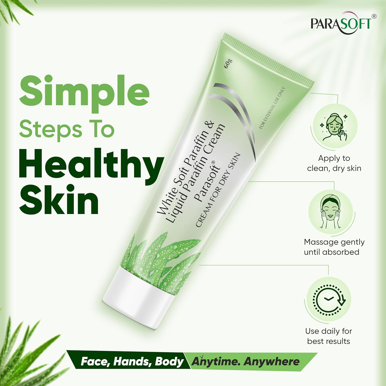 Parasoft Cream for Dry & Dehydrated Skin Intense Moisturizer Nourishing Cold Cream & Winter Cream Goodness of Aloe Vera for Both Men & Women Quick Absorbing & Non-Greasy Paraben Free- 60GM (Pack of 2) image number 5
