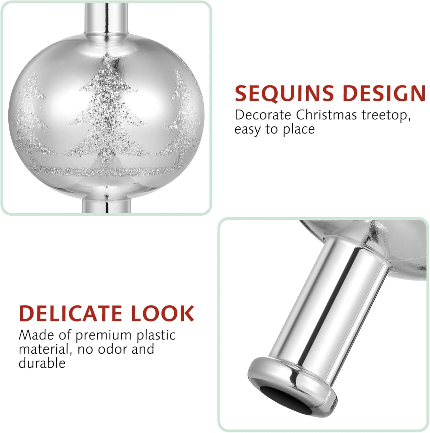 Ipetboom Christmas Tree Topper, 9 Inch Vintage Tree Topper Christmas Tree Sequins Adornment Christmas Decorations, Silver - Silver image number 4