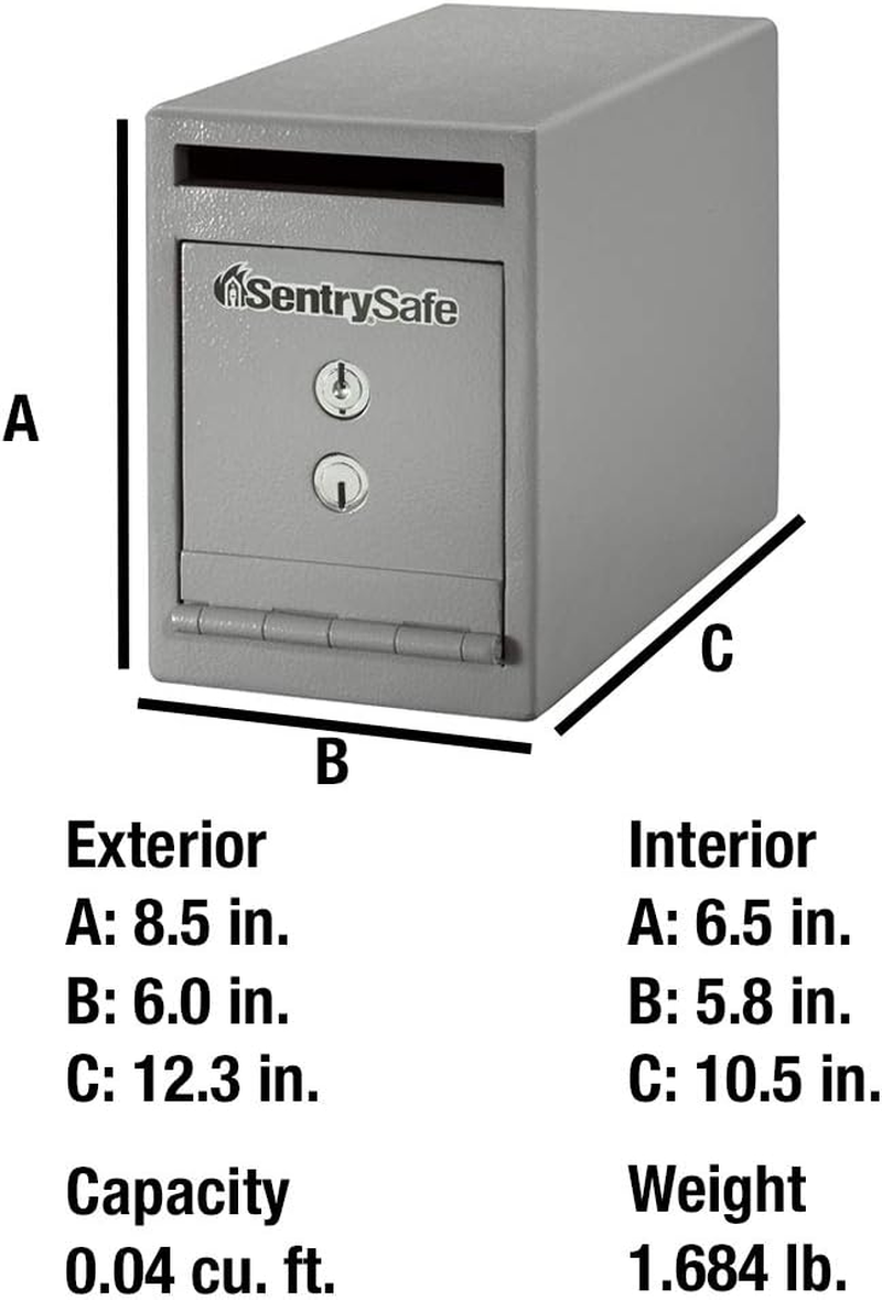 Sentrysafe Depository Safe with Dual Key Lock, Steel Drop Slot Safe for Offices and Businesses, Stores Cash, Money, 0.23 Cubic Feet, 8.5 X 6 X 12.3 Inches, UC-025K