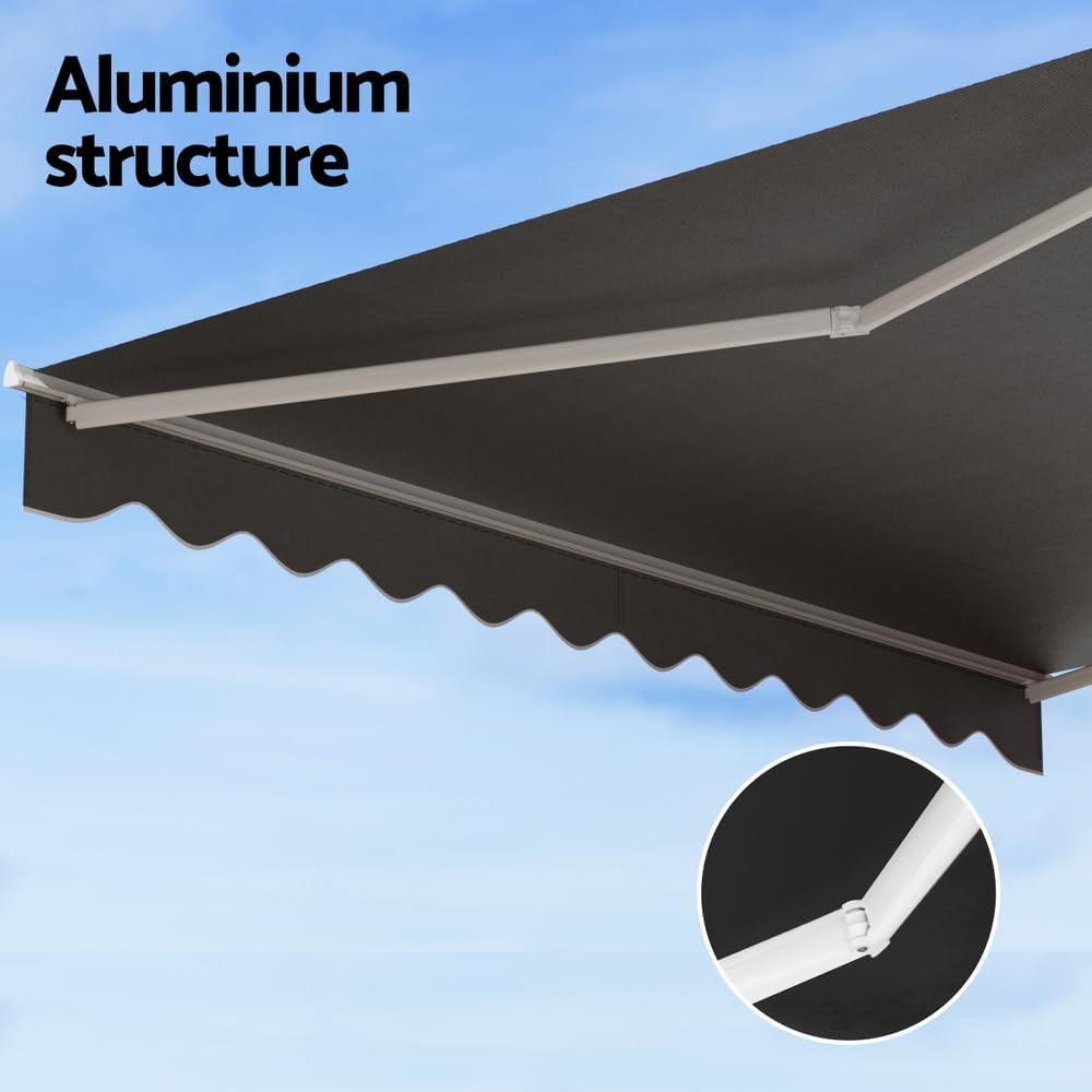Instahut Folding Arm Awning, 4.5M X 3M Pearl Grey Retractable Blinds Outdoor Patio Terrace Garden Window Sunshade Canopy Manual Hand Crank Adjustable Angles Aluminium Frame Waterproof Grey image number 3
