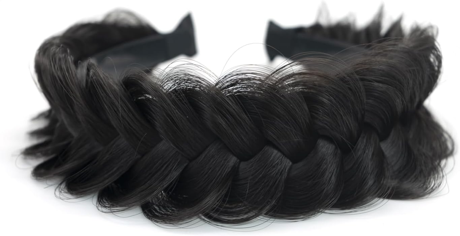 TOECWEGR Braided Headband Withtooth Wide Braid Messy Hair Hoop Womenfashion Hair Accessories (Dark Brown Black 2A)
