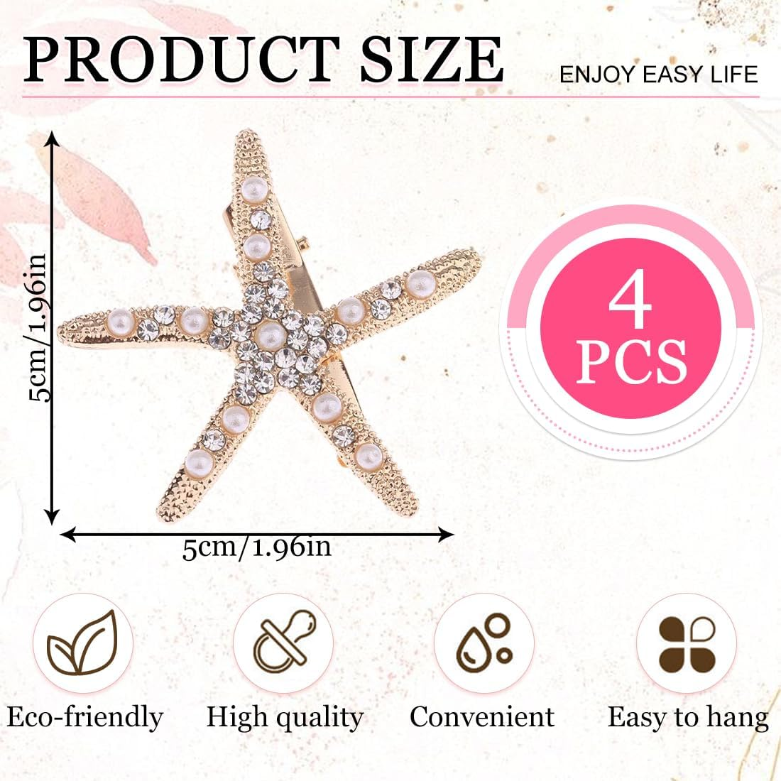 MIRKUZI Hair Clips 4 Pack Starfish Hair Pins Metal Starfish Hairpins Star Shaped Hair Pins Hair Accessories for Women and Girls, Starfish Shell Hairpins