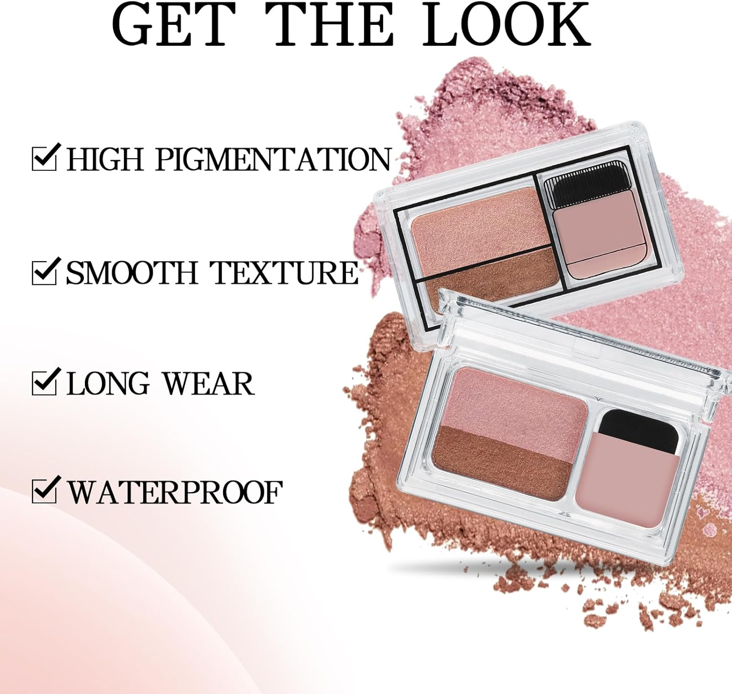 Apooliy Dual-Color Eyeshadow Palette with Applicator,Waterproof Eye Shadow,Shimmer Eye Makeup Palette,Long Lasting image number 1