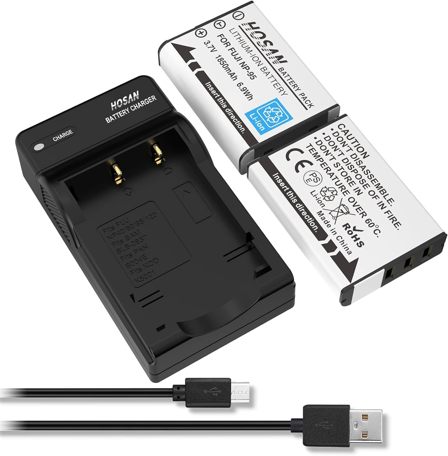 NP-95 Replacement Battery (2-Pack) and Portable USB Charger Kit for Fujifilm NP-95 Finepix F30 F31Fd Real 3D W1 X100 Fujifilm X100S X-S1 image number 3