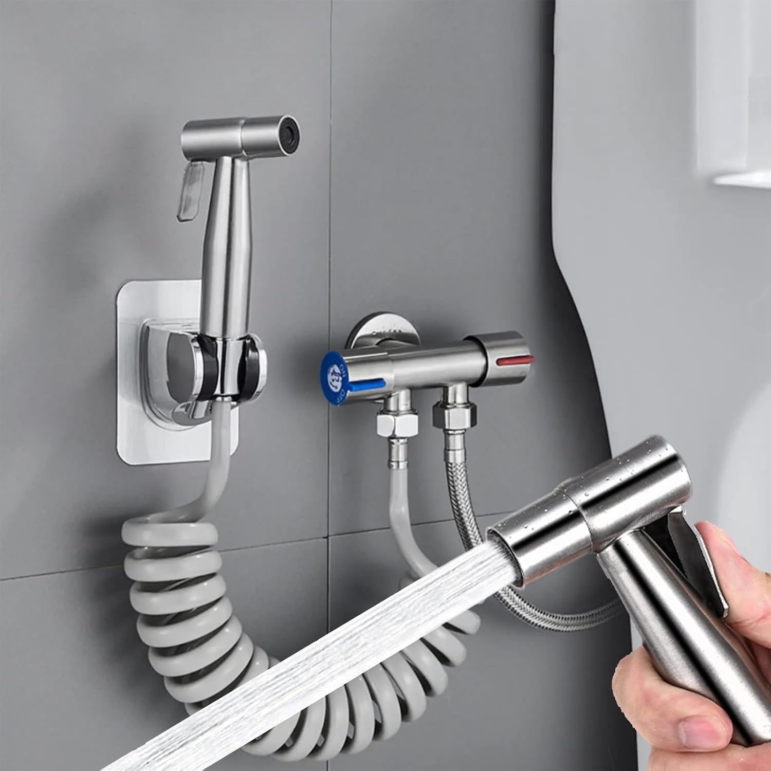 Ciuaz Handheld Bidet Sprayer for Toilet, Water Pressure Control Stainless Steel Toilet Water Sprayer Kit, with Wall Bracket、Pu Flexible Hose Spray Bidet Attachment for Personal Hygiene or Toilet Clean