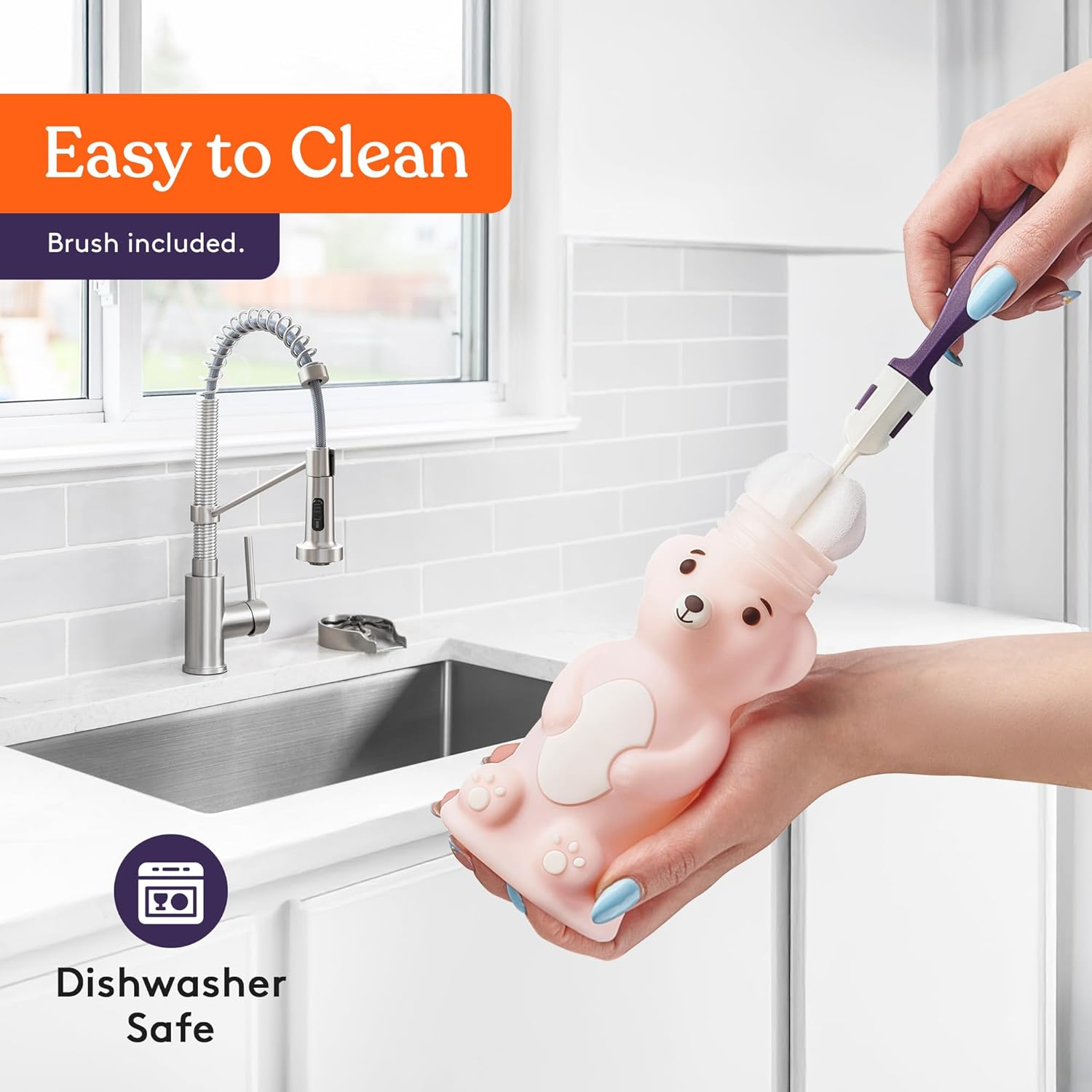 Special Supplies Honey Bear Straw Cup Long Straws, Squeezable Therapy and Special Needs Assistive Drink Container, Spill Proof and Leak Resistant Lid (Pack of 1 Bottle and 3 Straws) image number 3