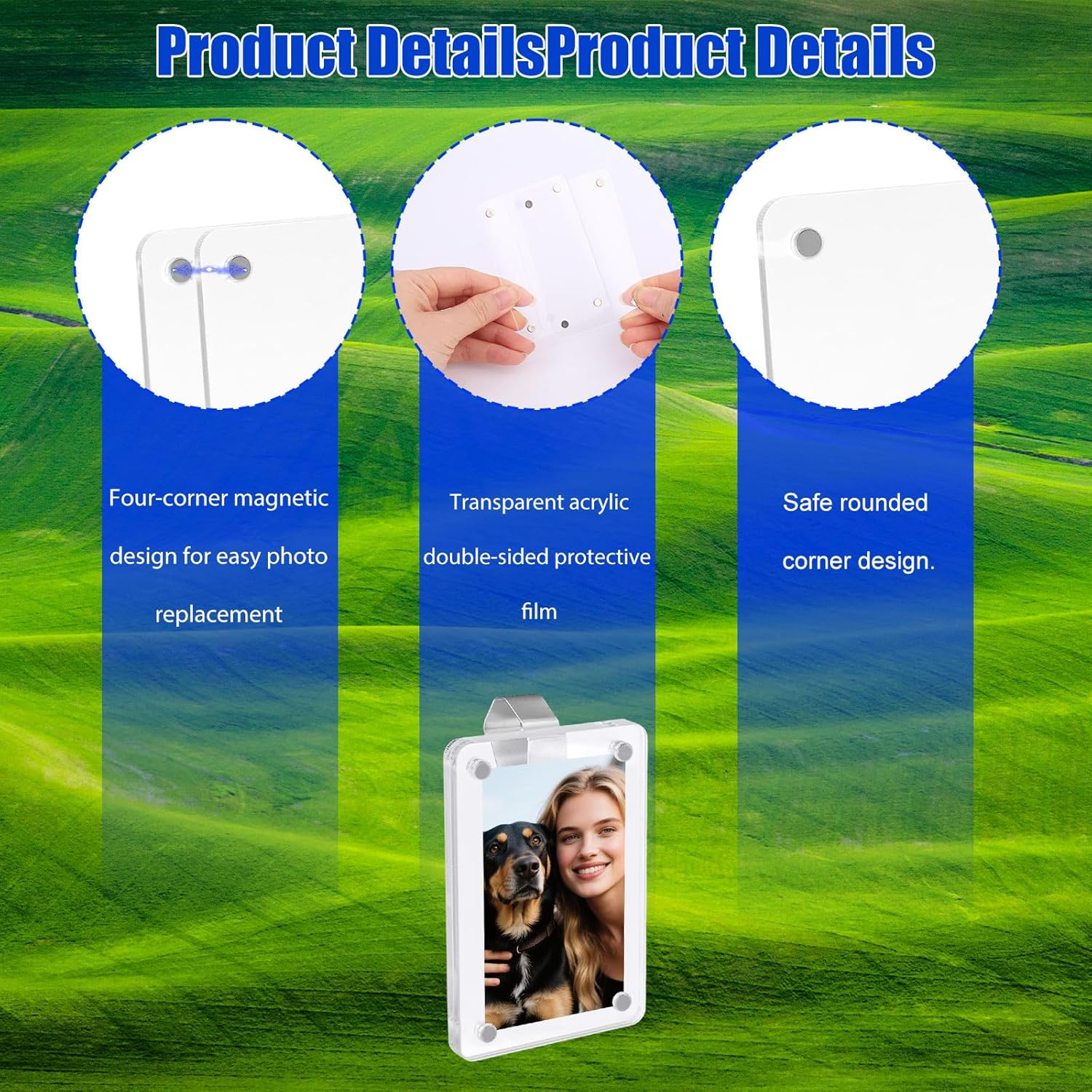 2Pcs Car Picture Holder, Clear Acrylic Magnetic Car Visor Photo Clip Personalized 3" & 4" Size Picture Frame for Sunshade Vent Dad Mother Kid Pet