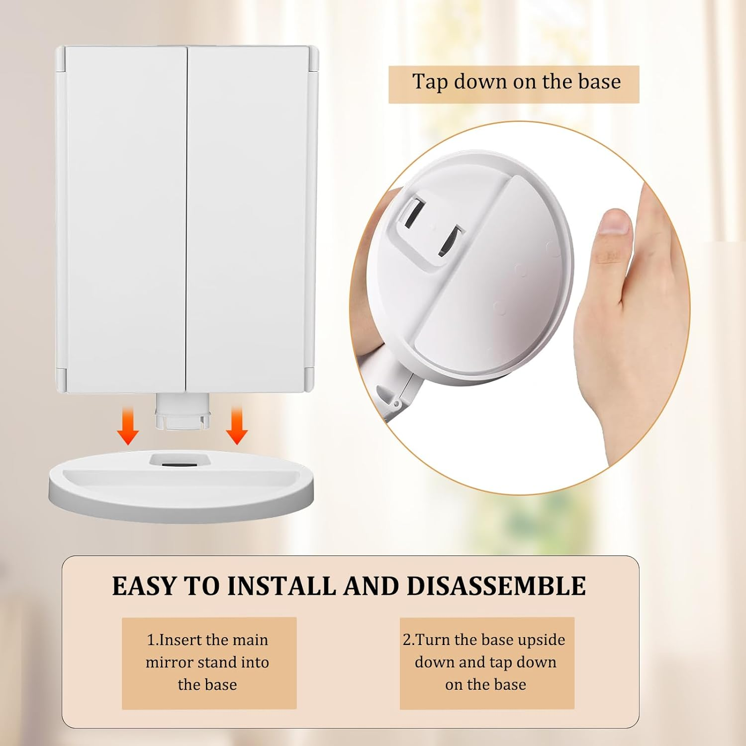 Lighted Makeup Mirror, White Vanity Mirror with 2X, 3X, 10X Magnification, Touch Control, Trifold, for Dresser, Bathroom, Two Power Supply Modes Modern Travel Mirror image number 6