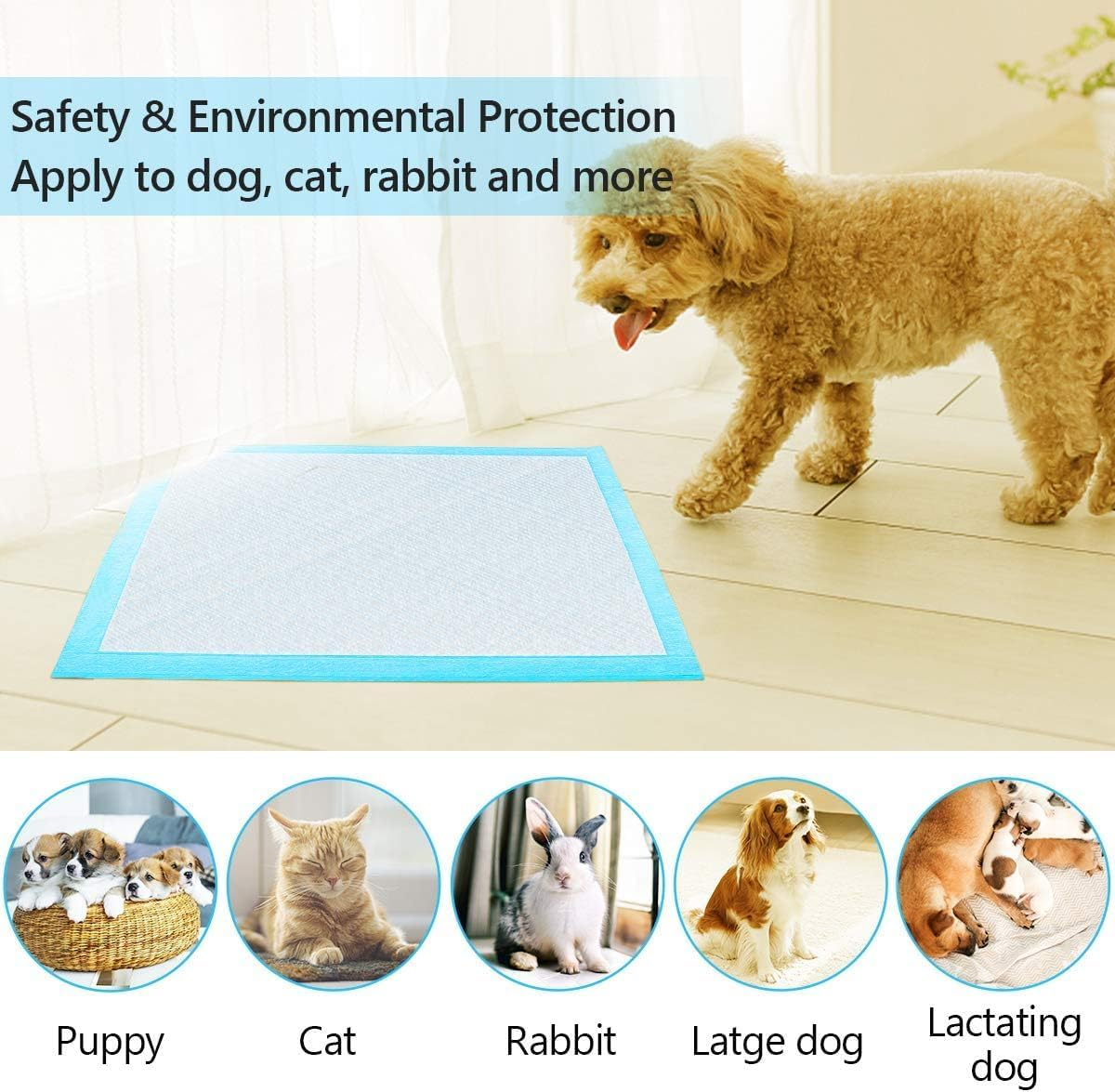 Dog Pee Pads, Disposable Ultra Absorbent Puppy Pads, Super Absorbent & Leak-Proof Puppy Bed Pads for Small Medium Large Dogs (L-60*60) image number 3