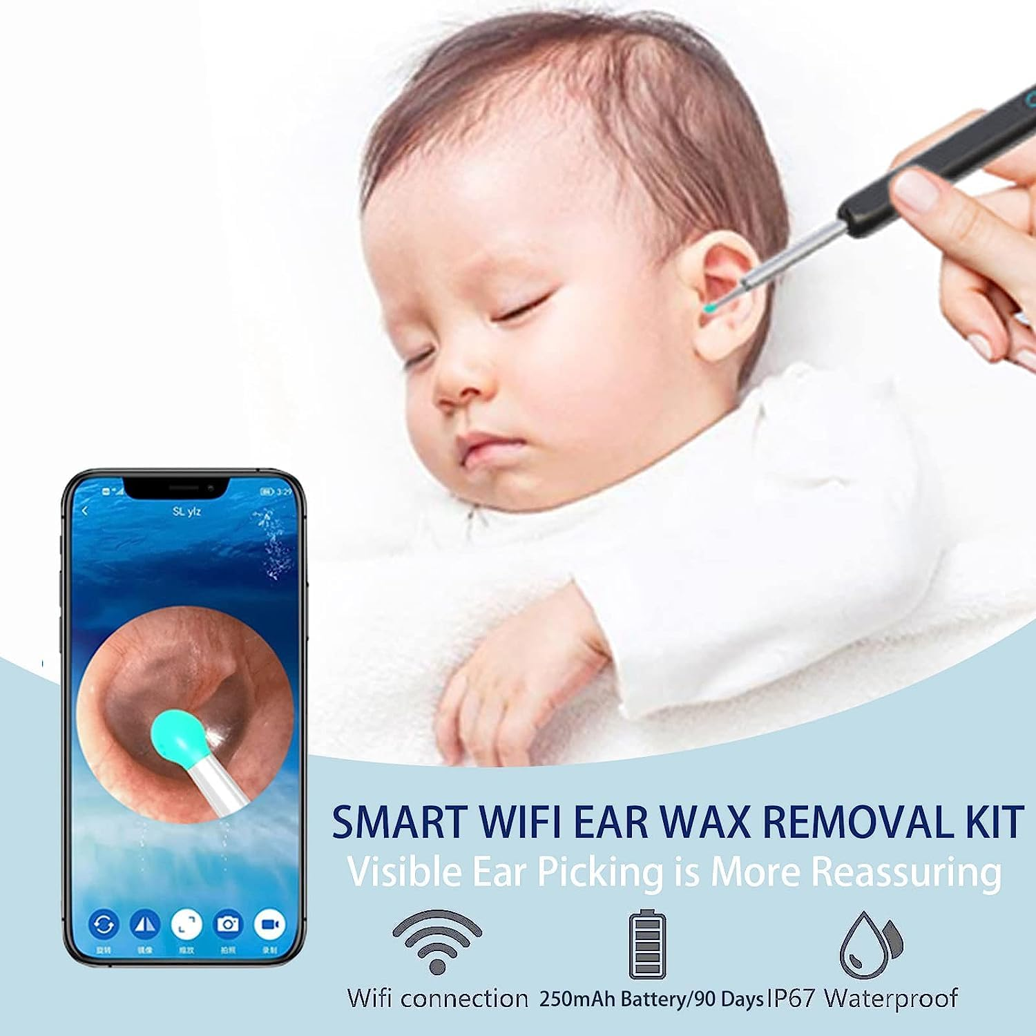Ear Wax Remover, Ear Cleaner Ear Wax Removal Kit with Camera, 1296P HD Ear Cleaner with 6 LED Lights, Wireless Ear Wax Remover Otoscope for Iphone, Ipad & Android Smart Phones (2) image number 4