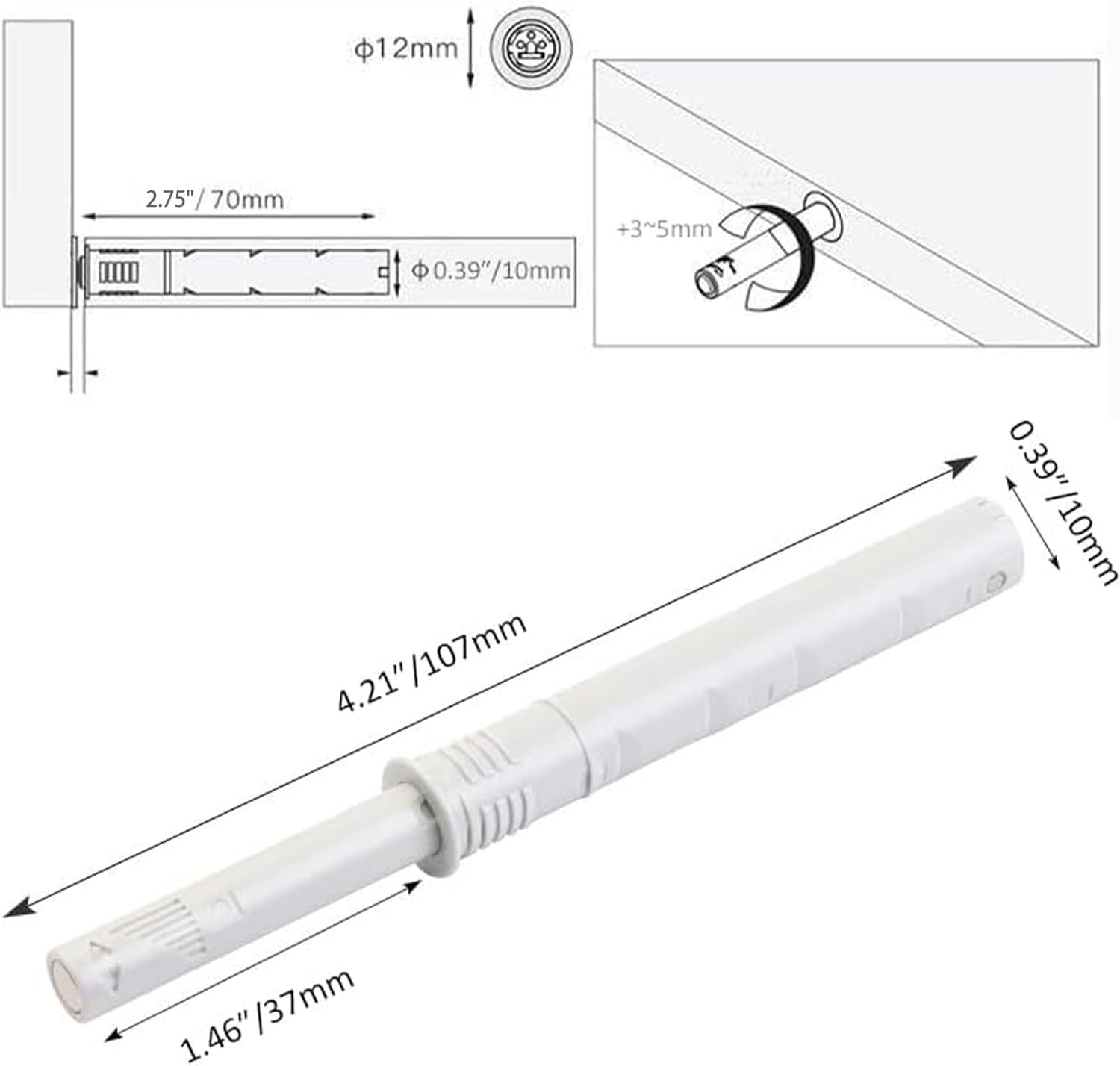 10 Pack Hidden Magnetic Push Open Latches, Push to Open Door Latch for Loose Cabinet Doors, Damper Buffer Push for Closet, Cupboard, Wine, Cabinet, Drawer Sliding Door - White - Black image number 6