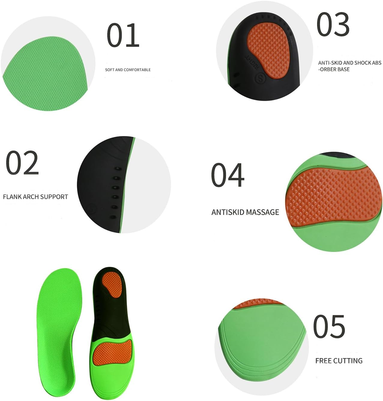 2 Pairs Arch Support Orthotic Insoles, Plantar Fasciitis Insole, Foot Orthotic Inserts with Arch Support for Treating Heel Pain and Heel Spurs (S(EU 39-41)