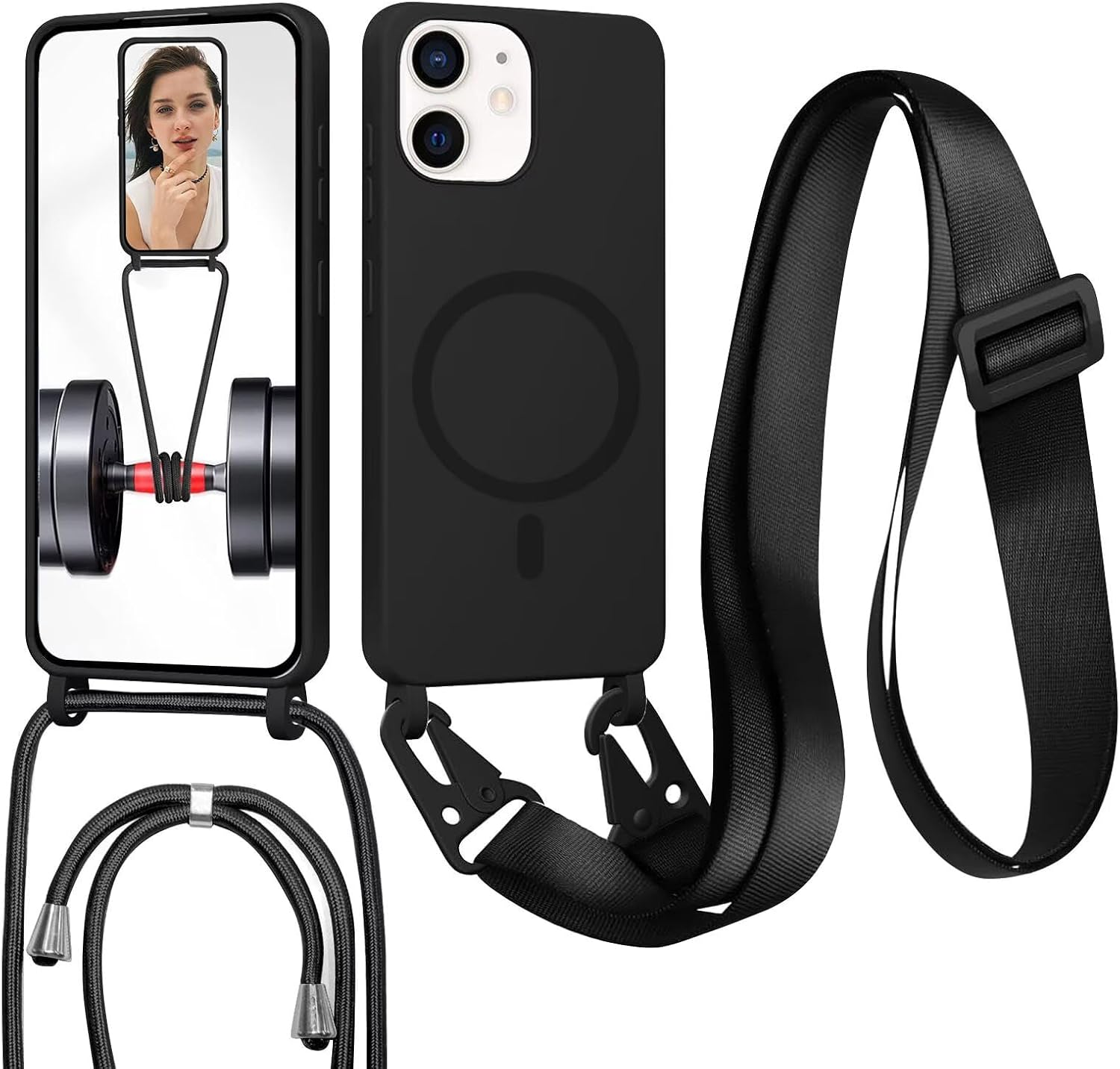 Mobile Phone Chain with Strap for Samsung Galaxy S25 FE Case, Lanyard (Removable) Mobile Phone Case with Adjustable Cord Removable Strap, Crossbody Protective Case for Hanging Cord, Black