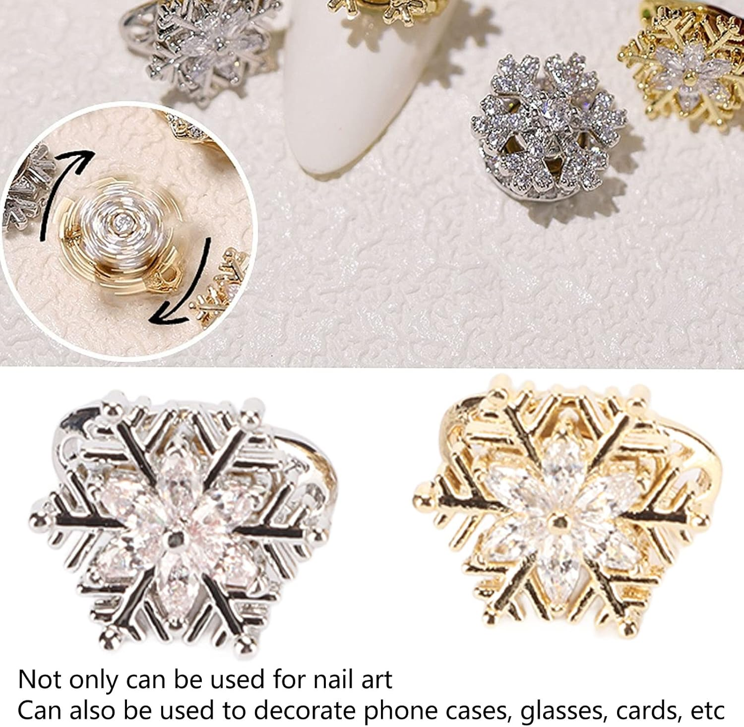 Snowflake Nail Decoration Rotatable Shiny 3D Christmas Nail Art Decor Attractive for Daily Holiday 2Pcs image number 5