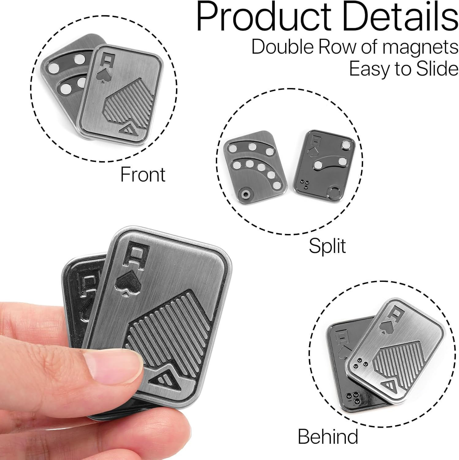 Metal Poker Fidget Slider, EDC Adult Fidget Toys to Relieve Pressure Stress Anxiety Office Desk Toy Gifts ADHD Push Card (A, Silver) image number 2