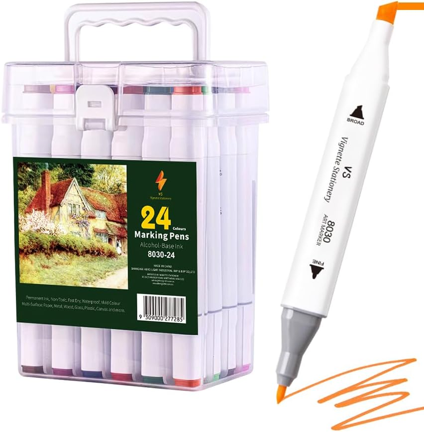 Colour Markers Set Dual Nibs Alcohol Base Colour Coding Assorted Colours with a Bucket Artist Texta Pack (24) image number 2