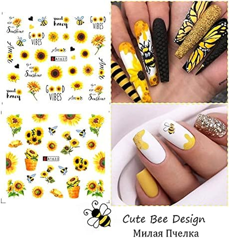 CHANGAR Sunflower Nail Stickers Floria Flower Bee Water Transfer Nail Decals Spring Summer Series Nail Decorations 12 Sheets Nail Tips DIY Toenails Nail Art Decorations Accessories