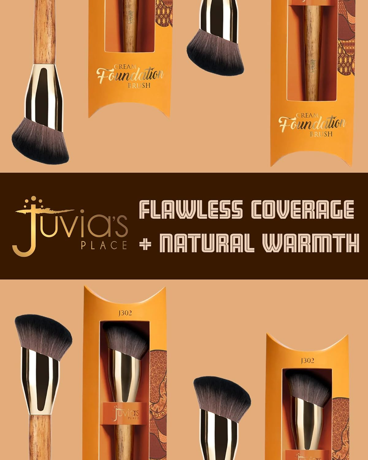 Juvia'S Place BRONZED J302 Cream Foundation Brush - Dense Soft Bristles for Smooth Blending, Airbrushed Finish - Ergonomic Handle for Precision Contour - Foundation, Cream, Liquid & Mousse Formulas image number 3