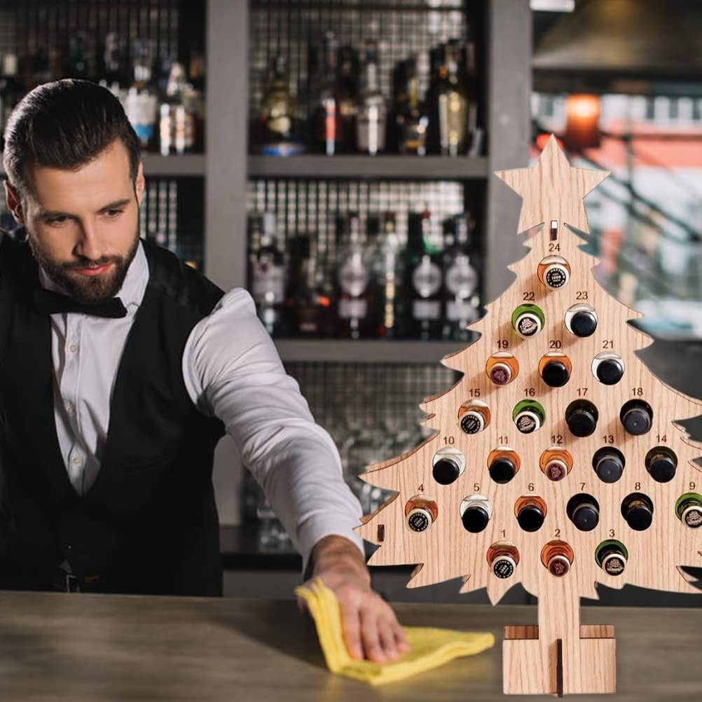 Christmas Advent Calendar Countdown,24 Days Countdown Advent Calendar Decoration Wine Stand,Wooden Wine Bottle Christmas Tree Rack Wine Bottle Stand Decoration Gifts (Wood) image number 3