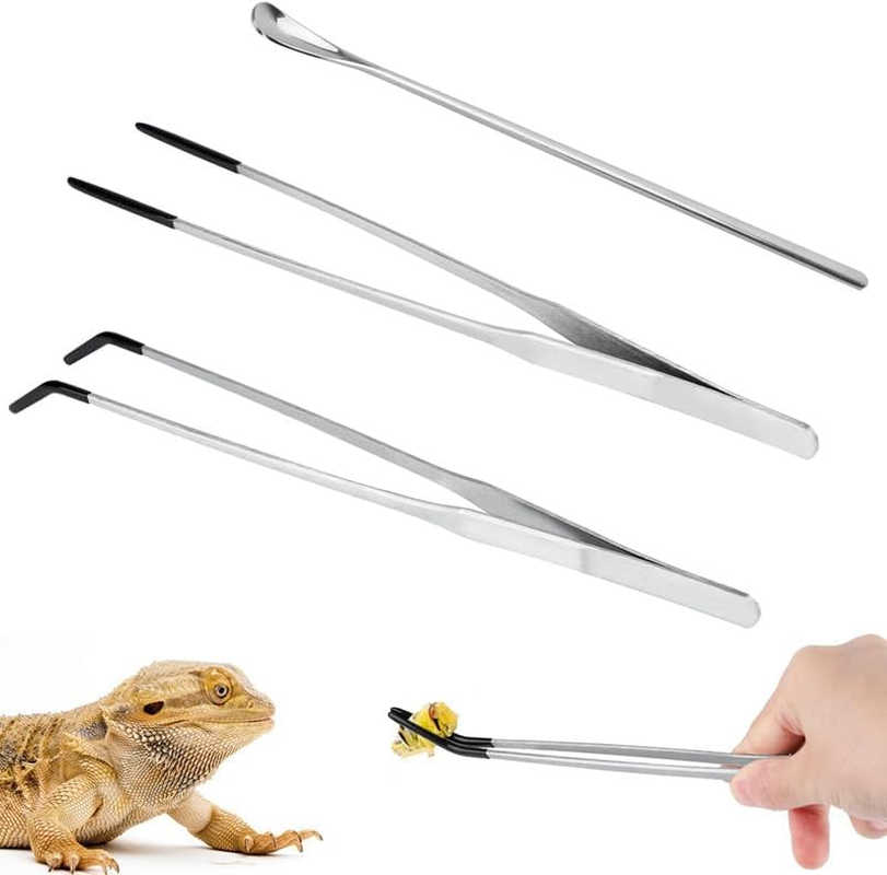Stainless Steel Reptile Feeding Long Tongs Tweezers with Rubber Tip,3Pcs Stainless Steel Straight and Curved Tweezer Aquarium Tweezers with Rubber Tip,Reptile Feeding Tongs Straight and Curved Tweezer image number 6