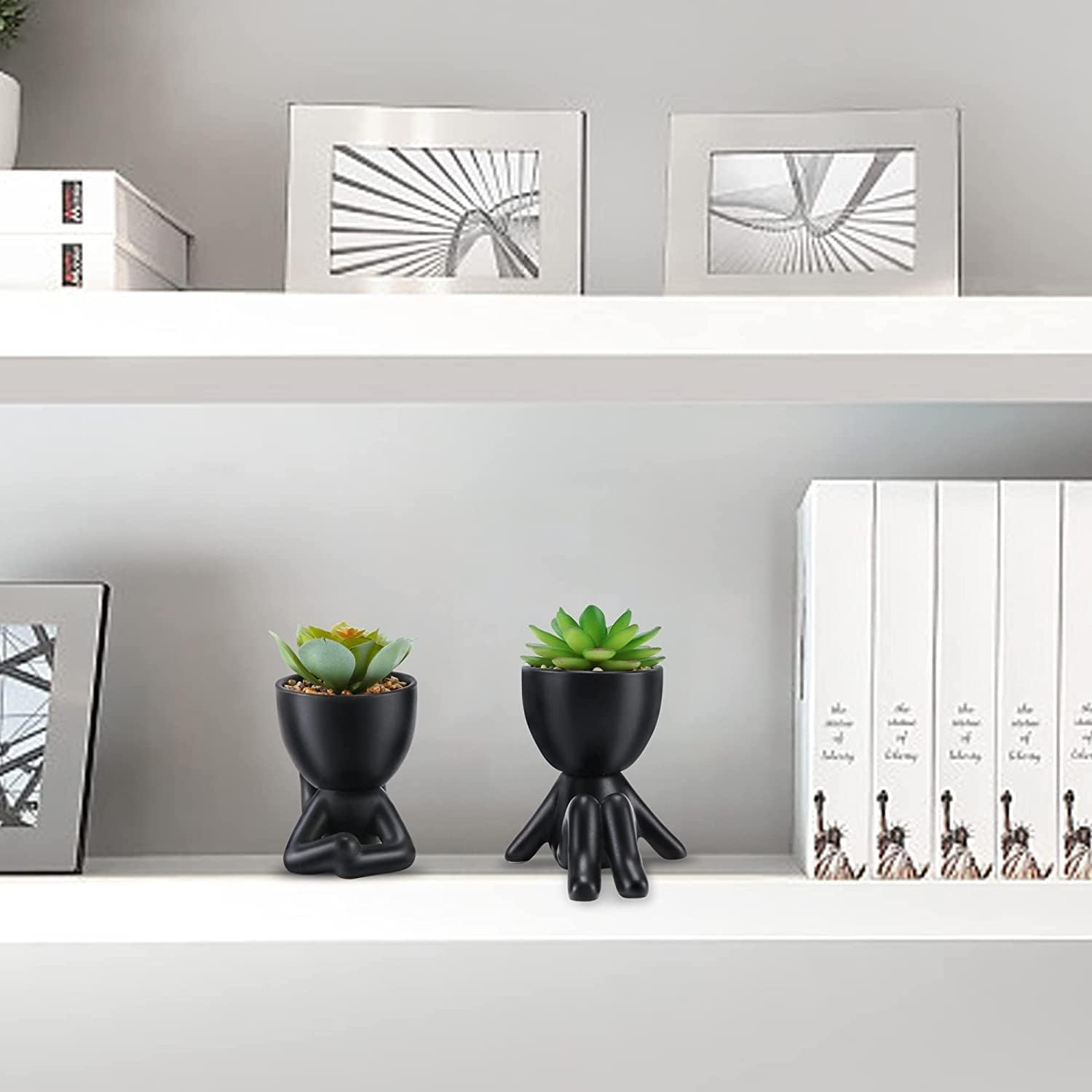 Fake Succulent, Mini Succulents Plants Artificial in Black Modern Human Shaped Ceramic Pots Cute Desk Decor Desk Plant for Office Decor, Cute Fake Plants Bathroom Decor 2PCS image number 5
