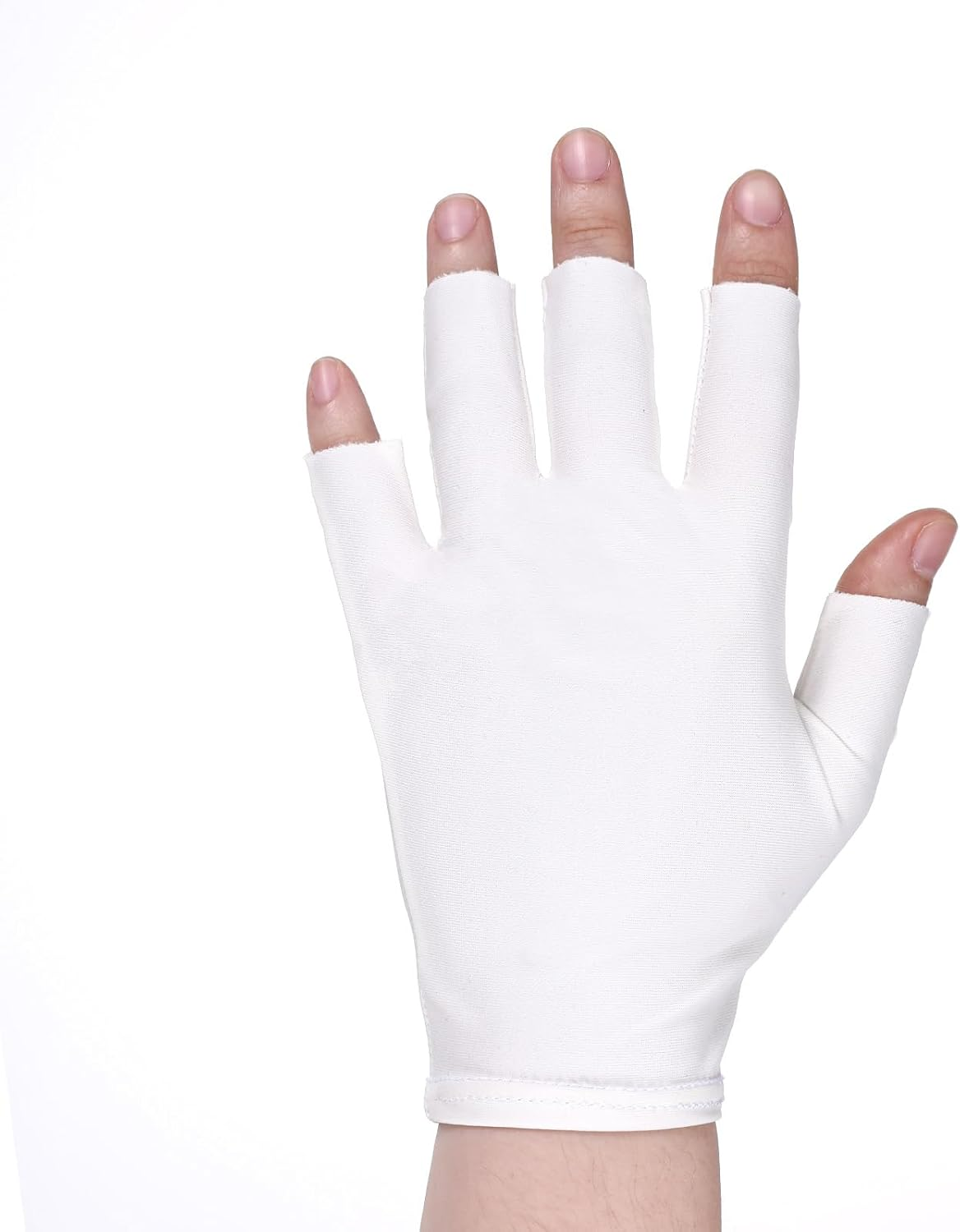 2 Pairs of White Cotton Gloves for Dry Hands Sleeping, White Fingerless Gloves, Eczema Glove for Moisturizing, Touchscreen, Spa, Skin Treatment image number 5