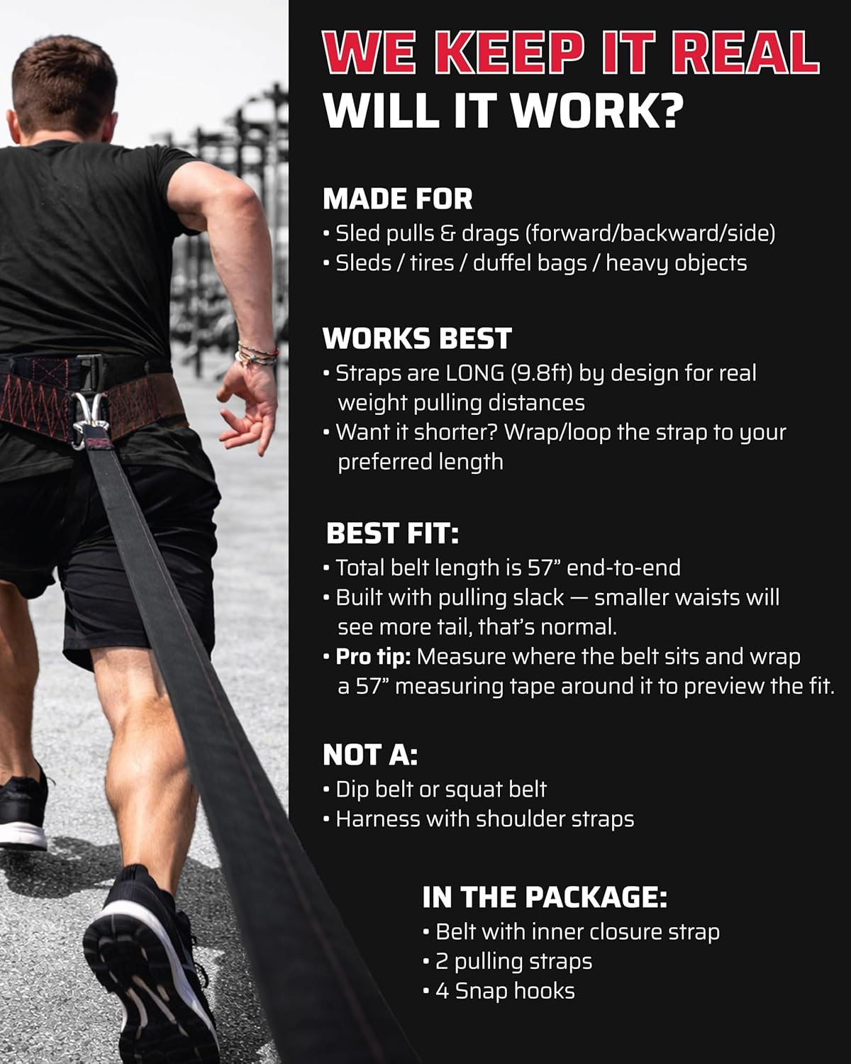 THEFITGUY Belt for Pulling, Strength Training, Adjustable Closure, 2 Straps & 4 Hooks Included image number 4