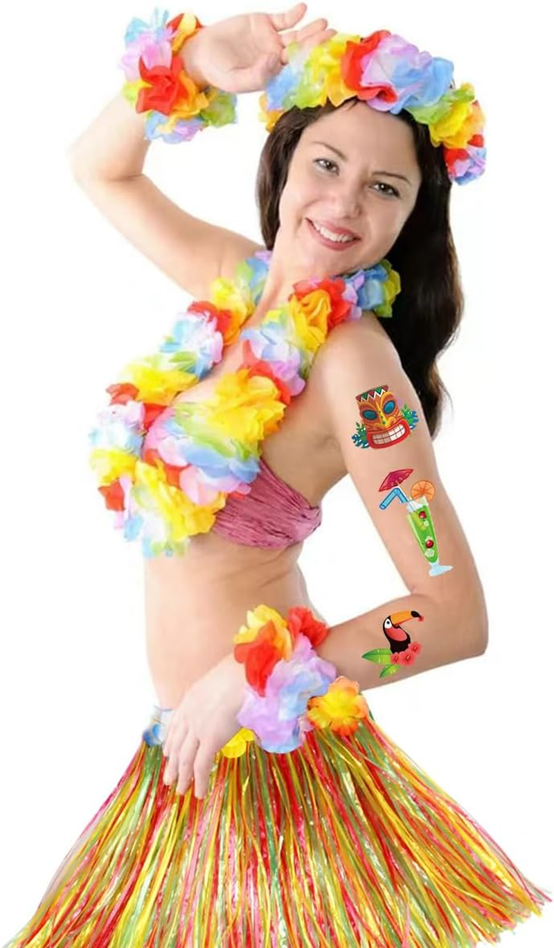 8Pcs Hawaiian Hula Skirt Costume Set,40Cm Hawaiian Grass Skirt,Hawaii Leis,Pineapple Glasses for Kids Fancy Dress Supplies Summer Beach Tropical Party Decorations - Green image number 6