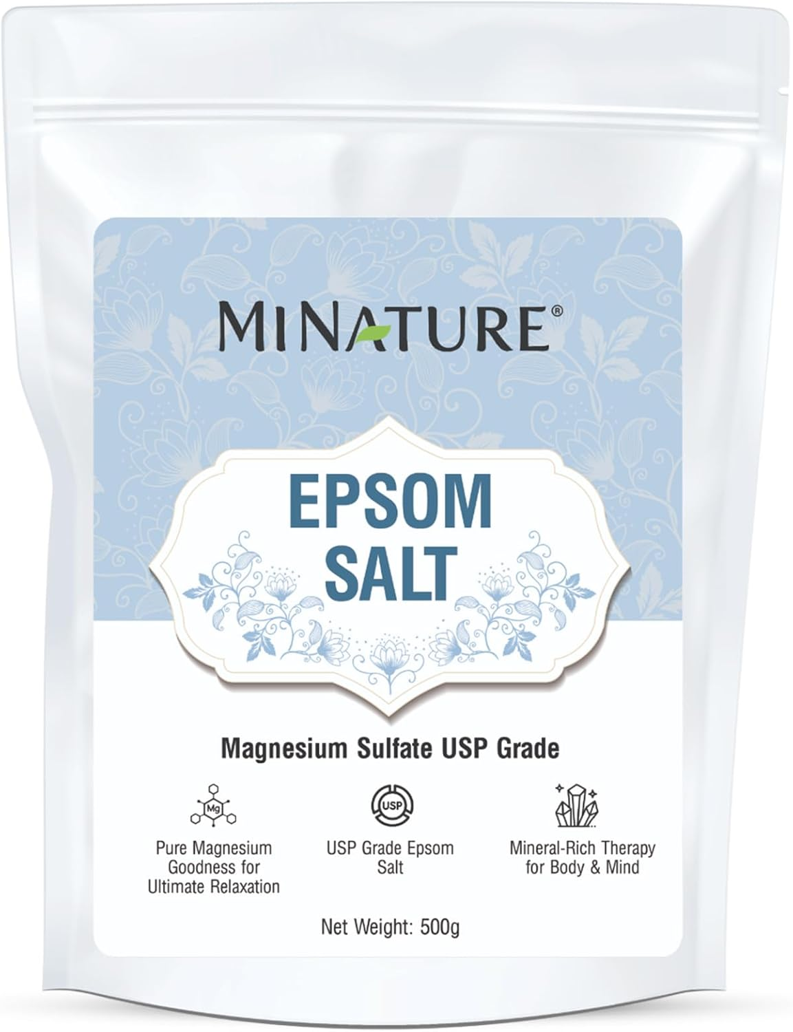Mi Nature Premium Epsom Salt | USP Grade Magnesium Sulfate 500G (17.63Oz) | Pure Bath Soak |Multipurpose image number 1