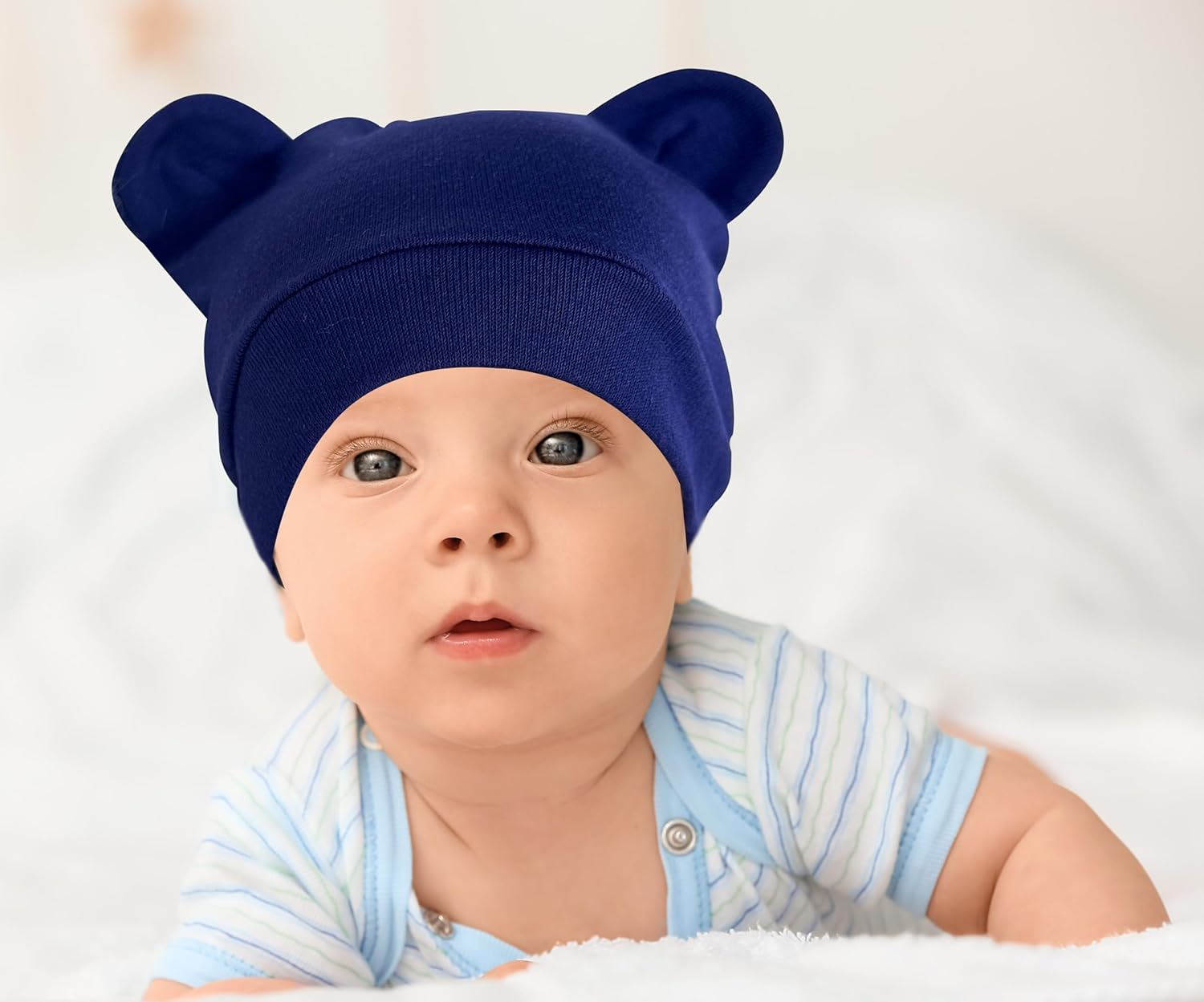 Jastore Newborn Baby Hat Bear Ears Infant Caps Baby Boy Girl Toddler Hats Infant Beanie Caps for 0-3 Months - Dark Khaki+Caramel, 2 image number 5