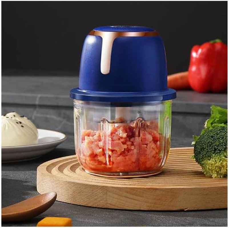 NJDQFA Glass Food Processor, Electric Food Chopper, 350ML with USB Charging, Chicken Shredder, for Vegetables, Onion, Meat, Chili, Ginger, Fruits, Salad,Green
