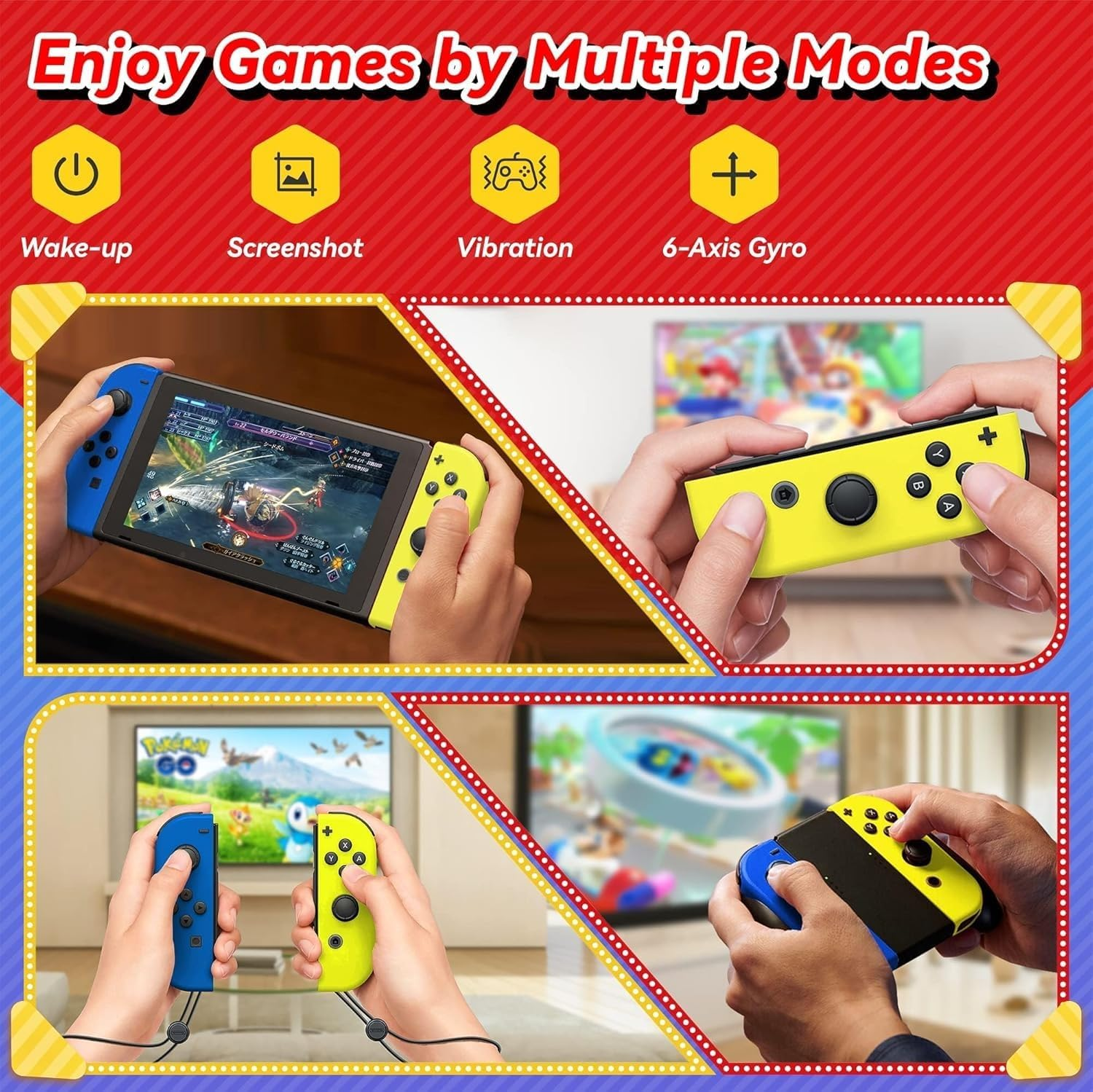 Joy Cons for Switch Controllers, Wireless Replacement for Switch Joycons, Left and Right Controllers Support Sports Dual Vibration,Wake-Up Motion Control(Blue and Yellow) image number 1