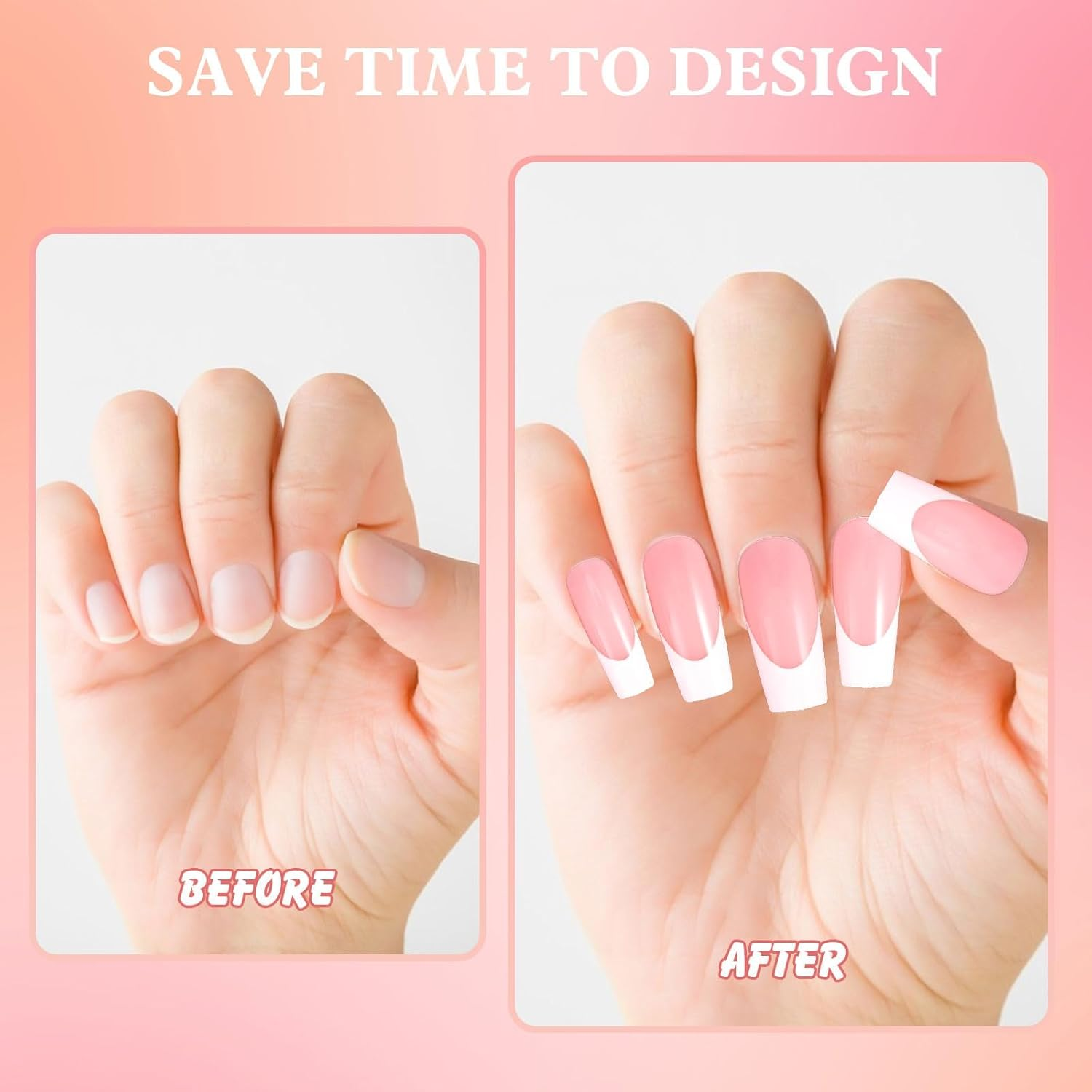 360 Pieces French Tip False Nails Artificial Acrylic Full Cover Fake Nails Tips Press on Nails Square Long Nude Color French Nails Stick on Nails Nail Art Manicure Decorations for Women Girls