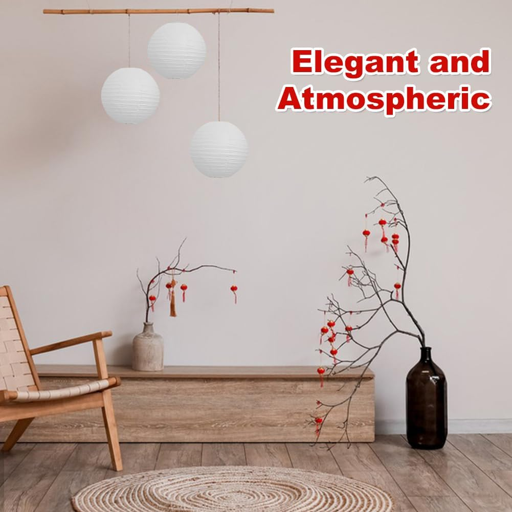 Lanterns round 20 Cm, White Lanterns, Pack of 10 Paper Lanterns, Hanging round Paper Lanterns, Paper Lamps for Wedding, Church, Garden, Party Decoration image number 1