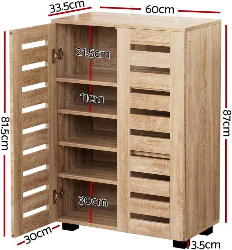 Artiss Shoe Cabinet, 20 Pairs Storage Rack with Ventilated Doors Adjustable Shelves, Cupboard for Hallway Entryway Living Room Home Decor Furniture Pine image number 2