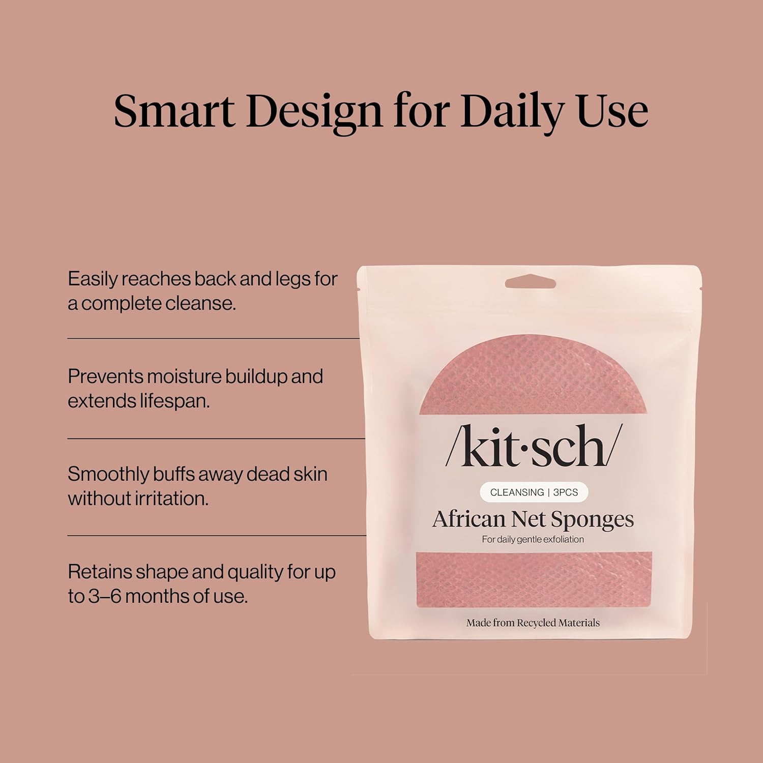 Kitsch African Net Sponge &ndash; Exfoliating Body Scrubber for Cleansing & Gentle Daily Exfoliation &ndash; Stretchable Bath Sponge for Hard-To-Reach Areas, Long-Lasting Shower Essential - Berry Pink, 3 Pcs image number 6