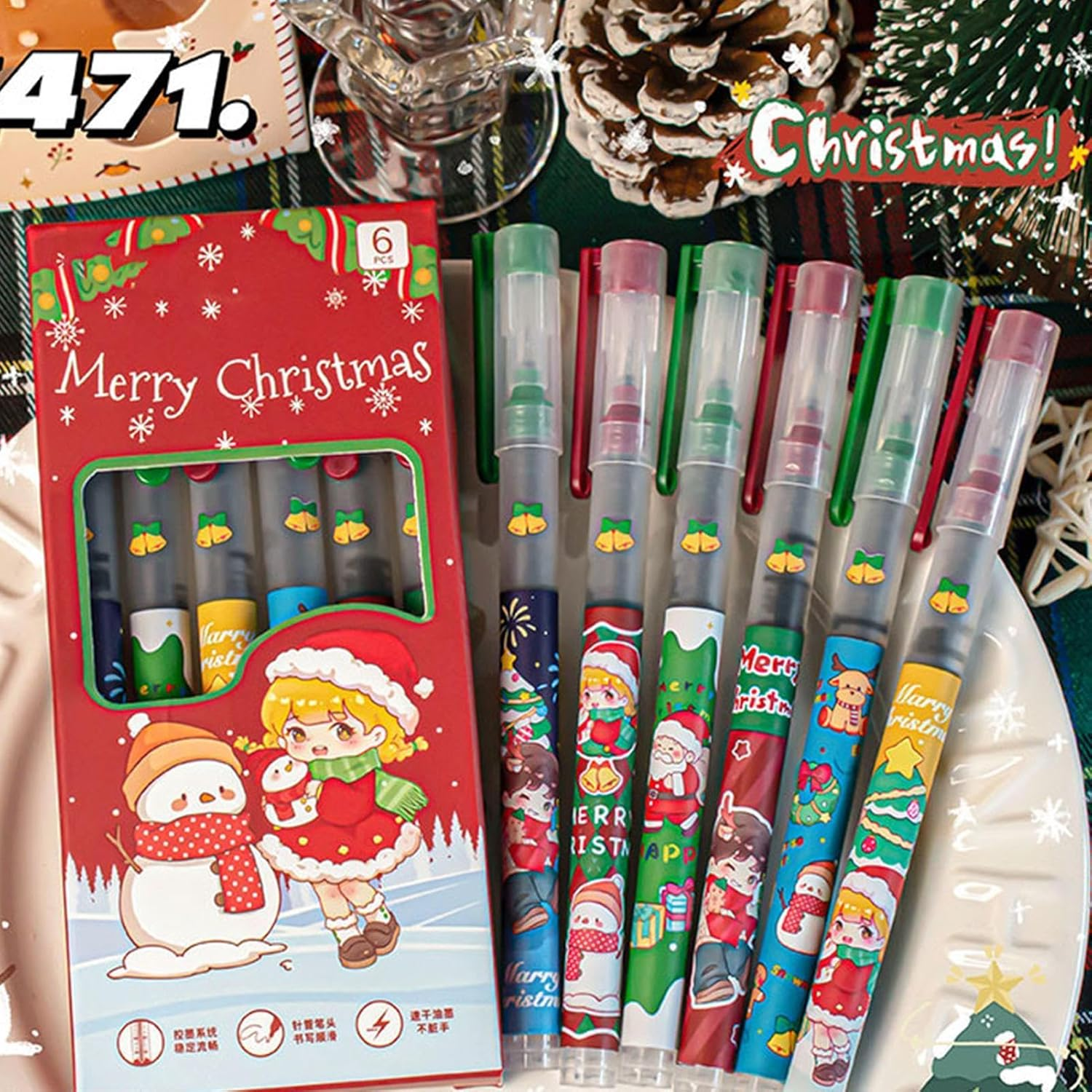 Christmas Black Ink Pen, Fast Drying Ballpoint Pens, Holiday Writing Pens, Winter Stationery Set, Christmas Art Supplies, Black Ink Ballpoint Pen Holiday Ornament Stationery image number 1