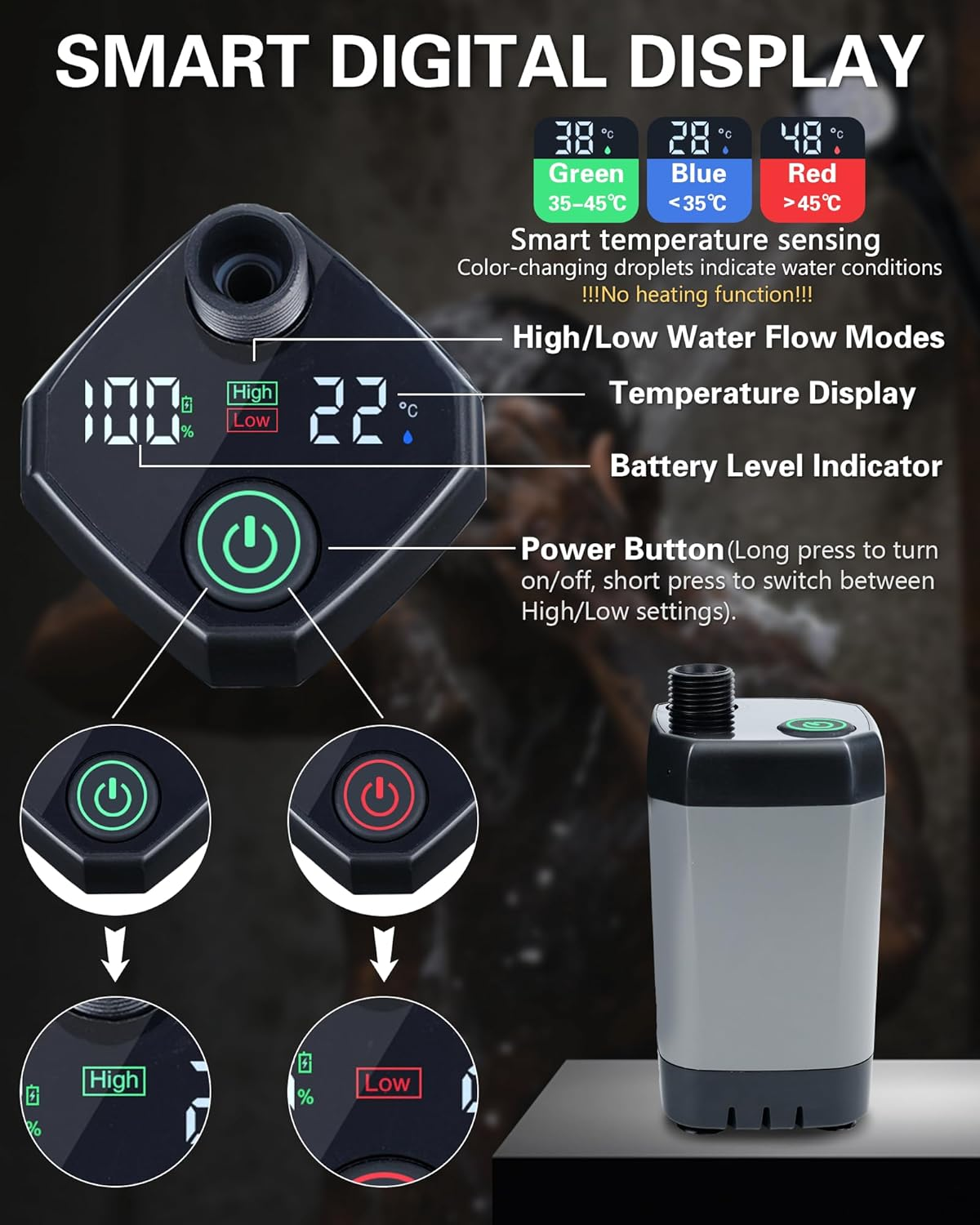 Beviliu Portable Shower, 6000Mah Rechargeable Portable Shower for Camping with USB Cable Outdoor Shower Portable Shower Head, Car Camping Gear, Pet Bathing Dog Shower, Portable Camping Shower image number 3