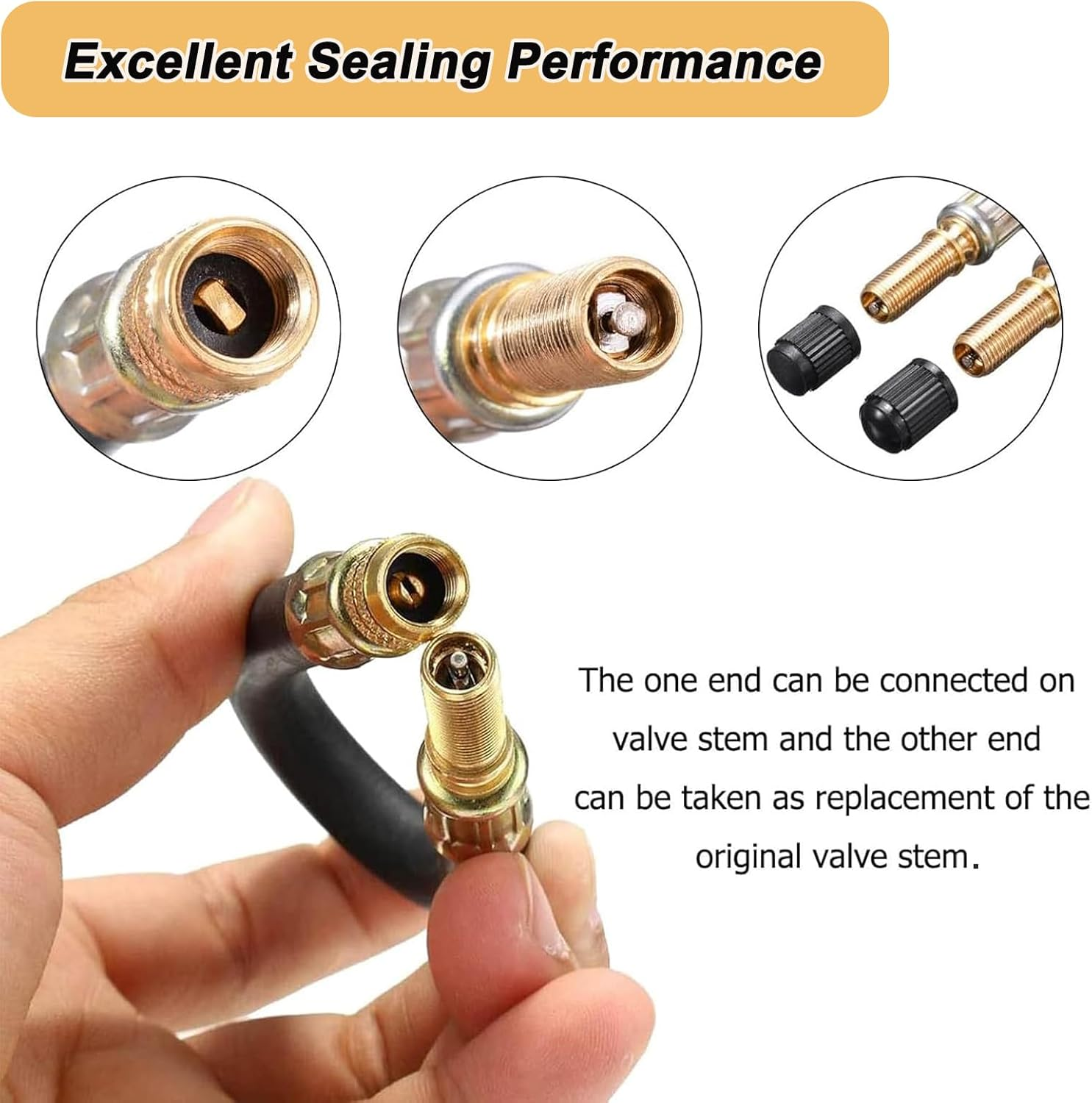 2 Pieces Tire Valve Extension Adapter, 160Mm Flexible Rubber Tyre Valve Extension Hose with Valve Cap, Tire Repair Tool for Car, RV, Motorcycle, Truck and MTB Road Bike image number 1