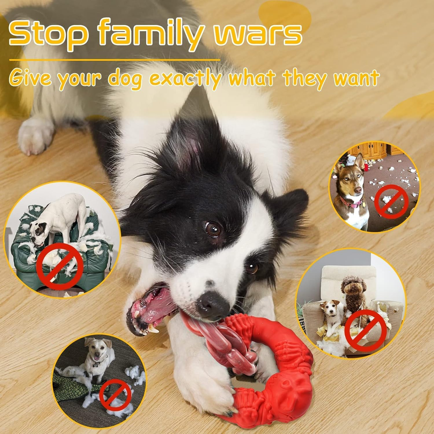 Zimtty Dog Toys for Aggressive Chewers Large Medium Breed Dogs, Indestructible Interactive Tough Non-Toxic Natural Rubber & Nylon Tough Teething Double-Ring Chew Toys image number 4